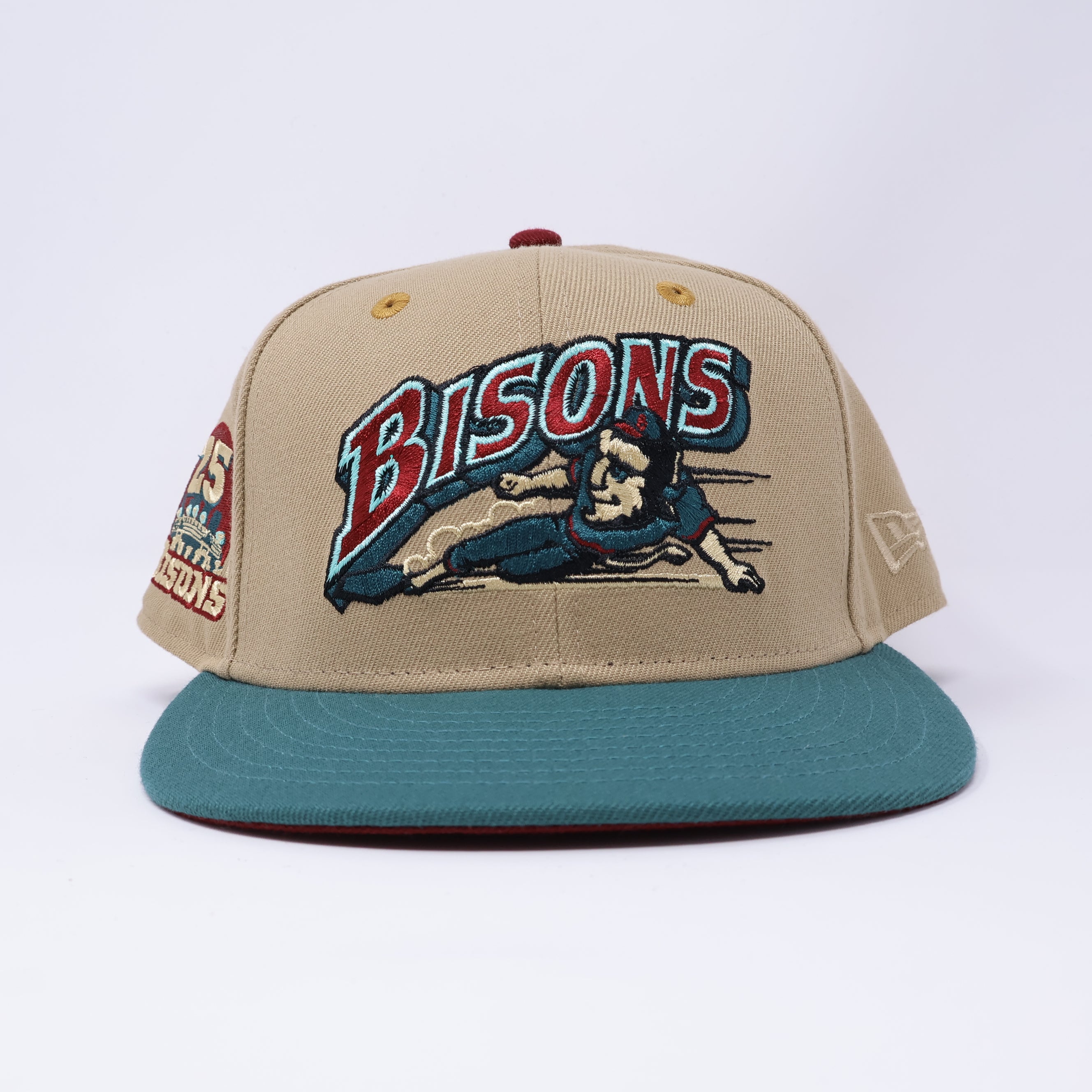 USED 3/4 Khaki Buffalo Bisons 25th Anniversary 59fifty  New Era Fitted Hat Cap