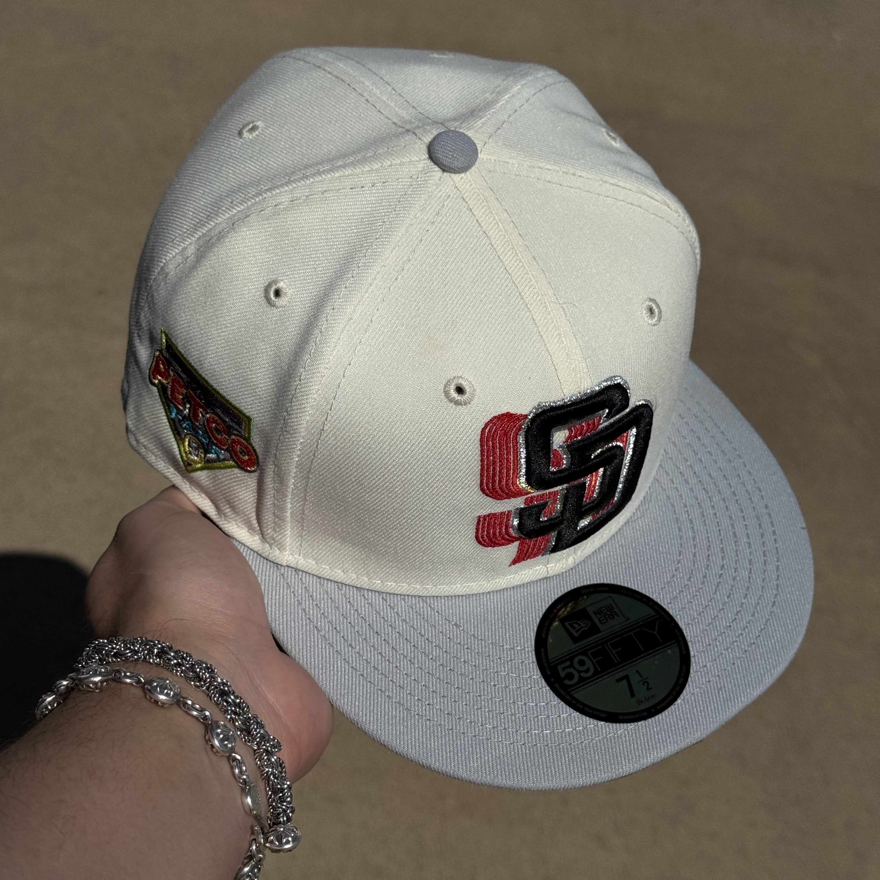 NWT 1/2 Chrome San Diego Padres Petco Park 59fifty New Era Fitted Hat Cap