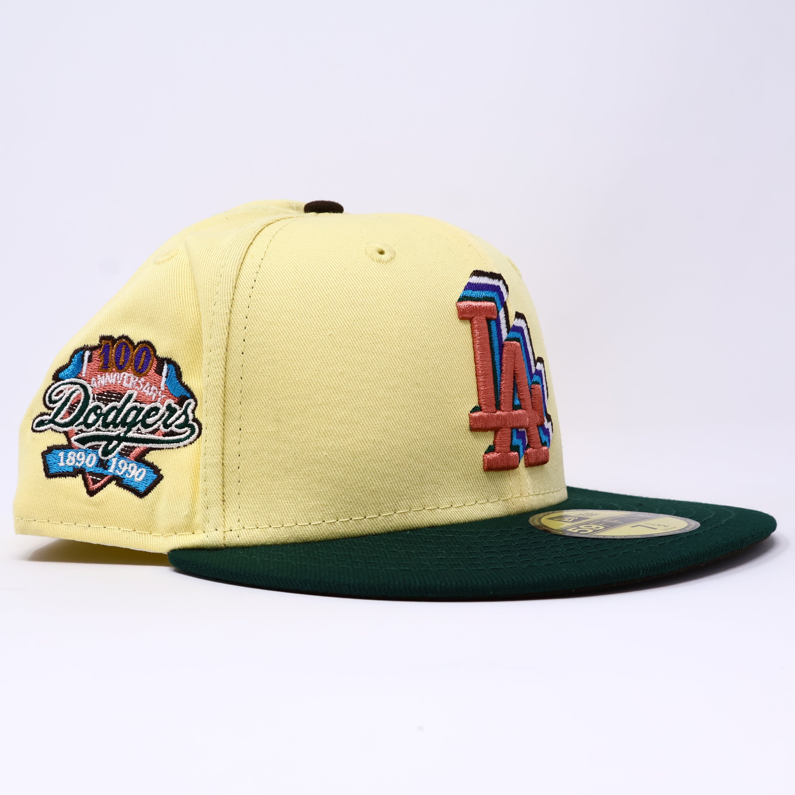 NWT 1/2 Yellow Los Angeles Dodgers 100th Anniversary 59FIFTY New Era Fitted Hat Cap