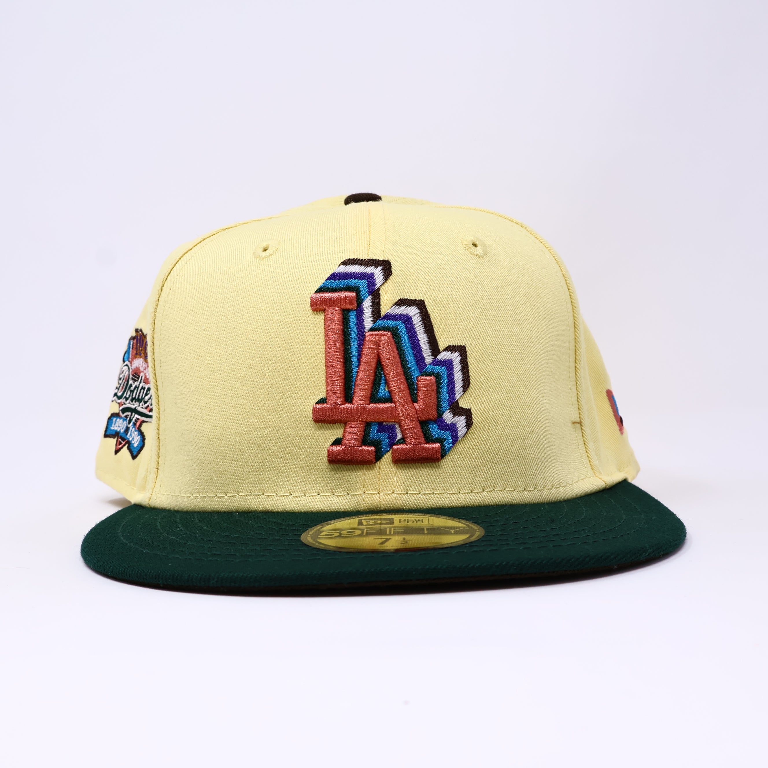 NWT 1/2 Yellow Los Angeles Dodgers 100th Anniversary 59FIFTY New Era Fitted Hat Cap