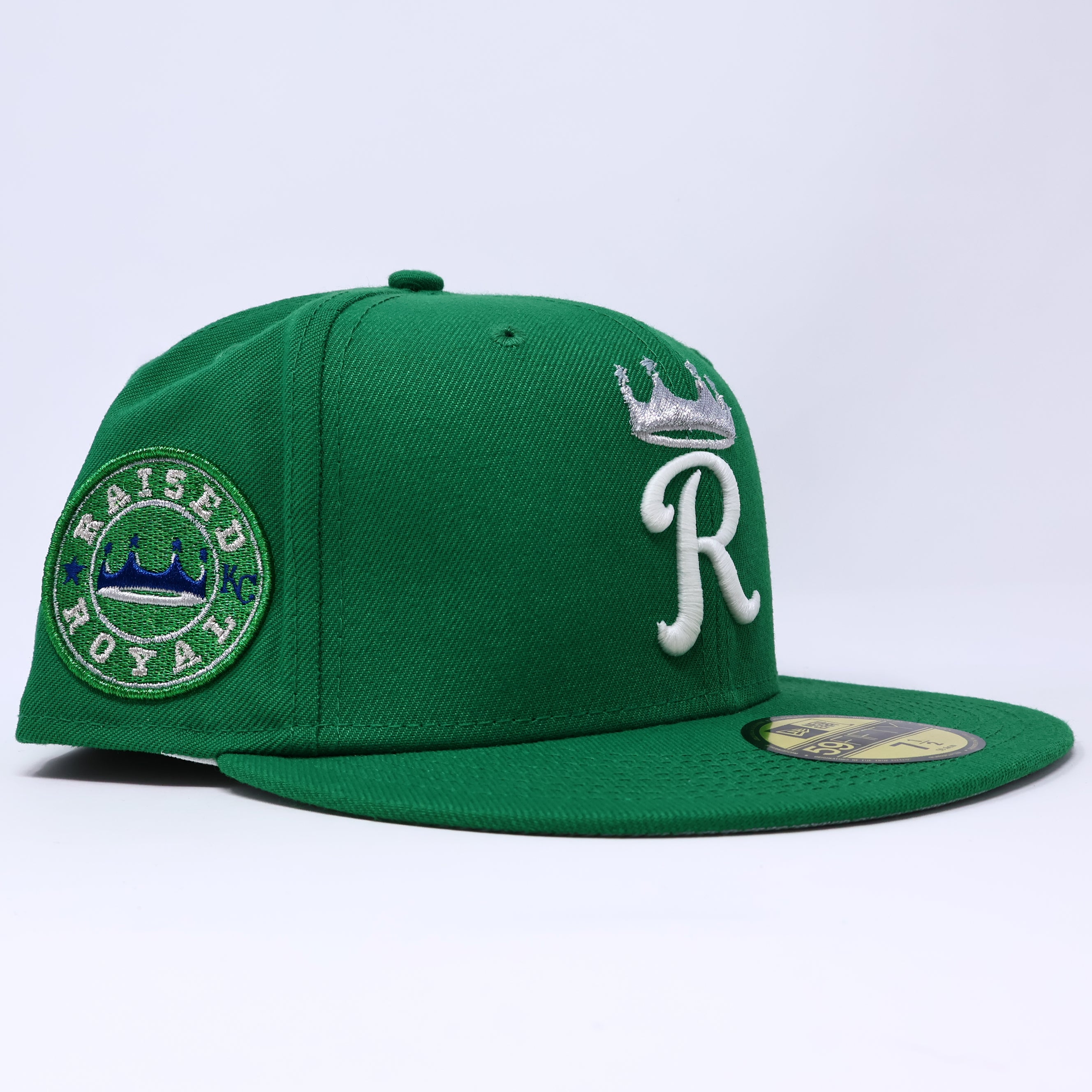 NWT 1/2 Green Kansas City Royals Raised Royal 59FIFTY New Era Fitted Hat Cap