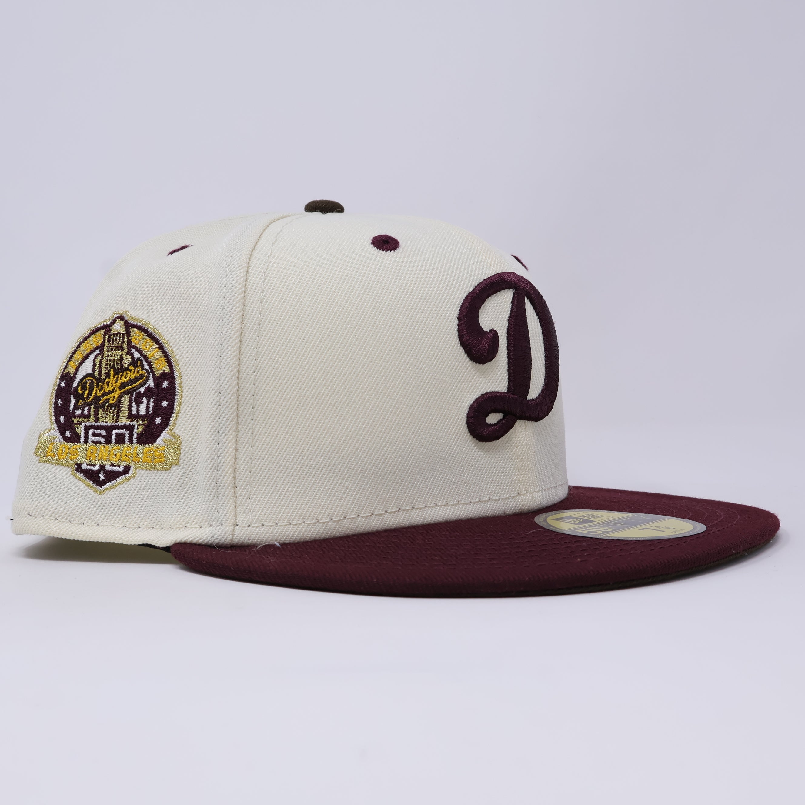 NWT 3/8 Cream Los Angeles Dodgers 50th Anniversary 59FIFTY New Era Fitted Hat Cap