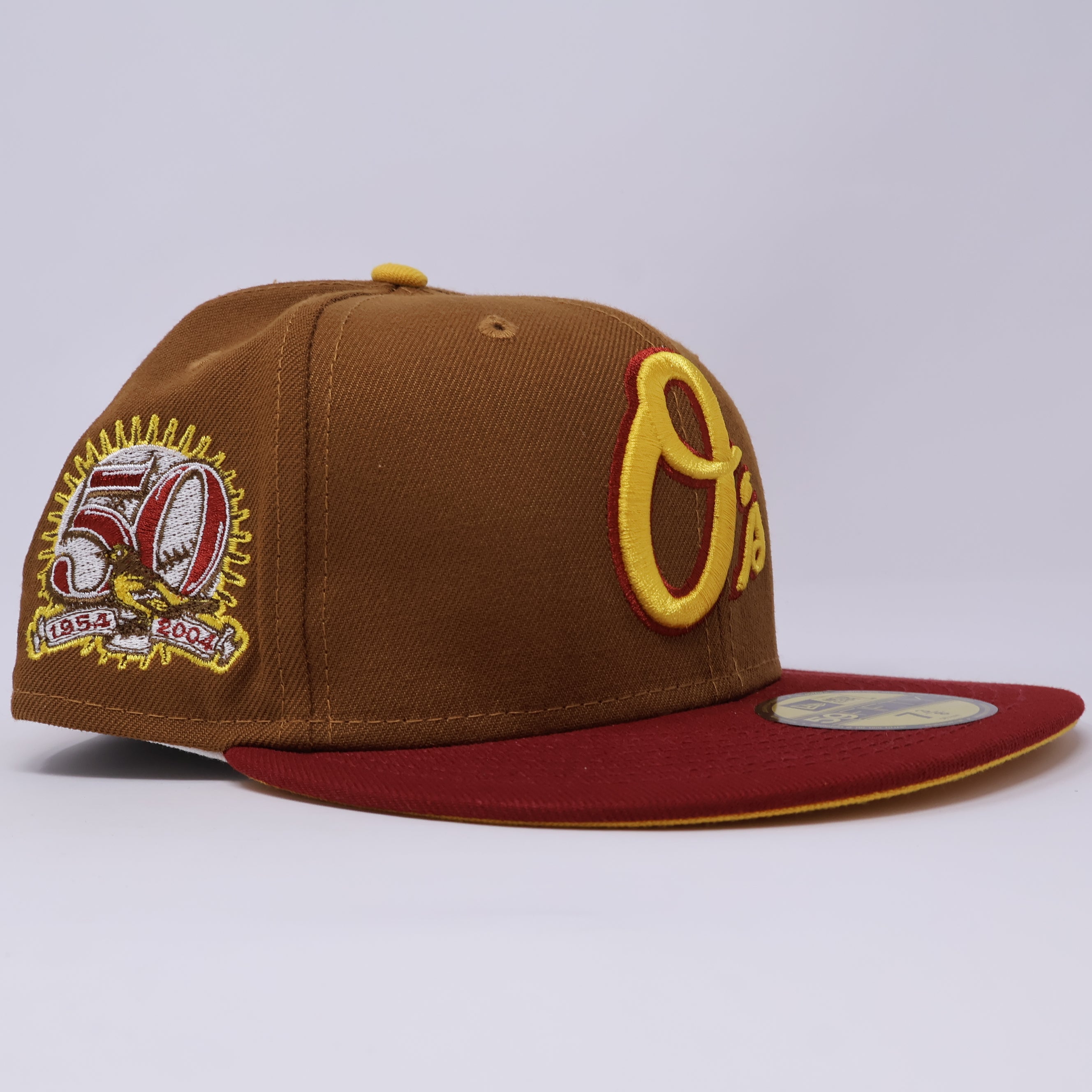 NWT 3/8 Brown Baltimore Orioles 50th Anniversary 59FIFTY New Era Fitted Hat Cap