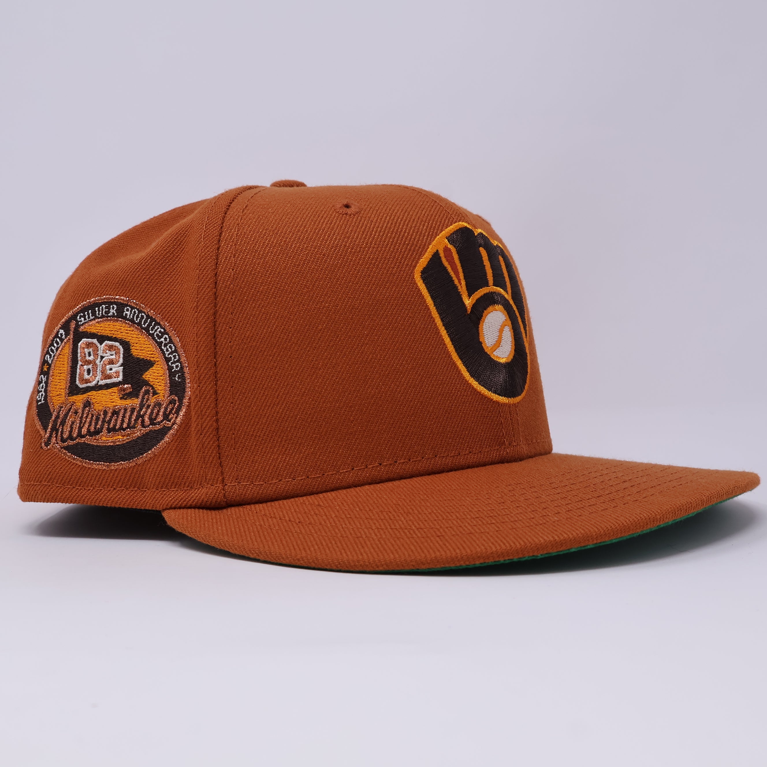 USED 3/8 Orange Milwaukee Brewers 1982 Silver Anniversary 59fifty New Era Fitted Hat Cap