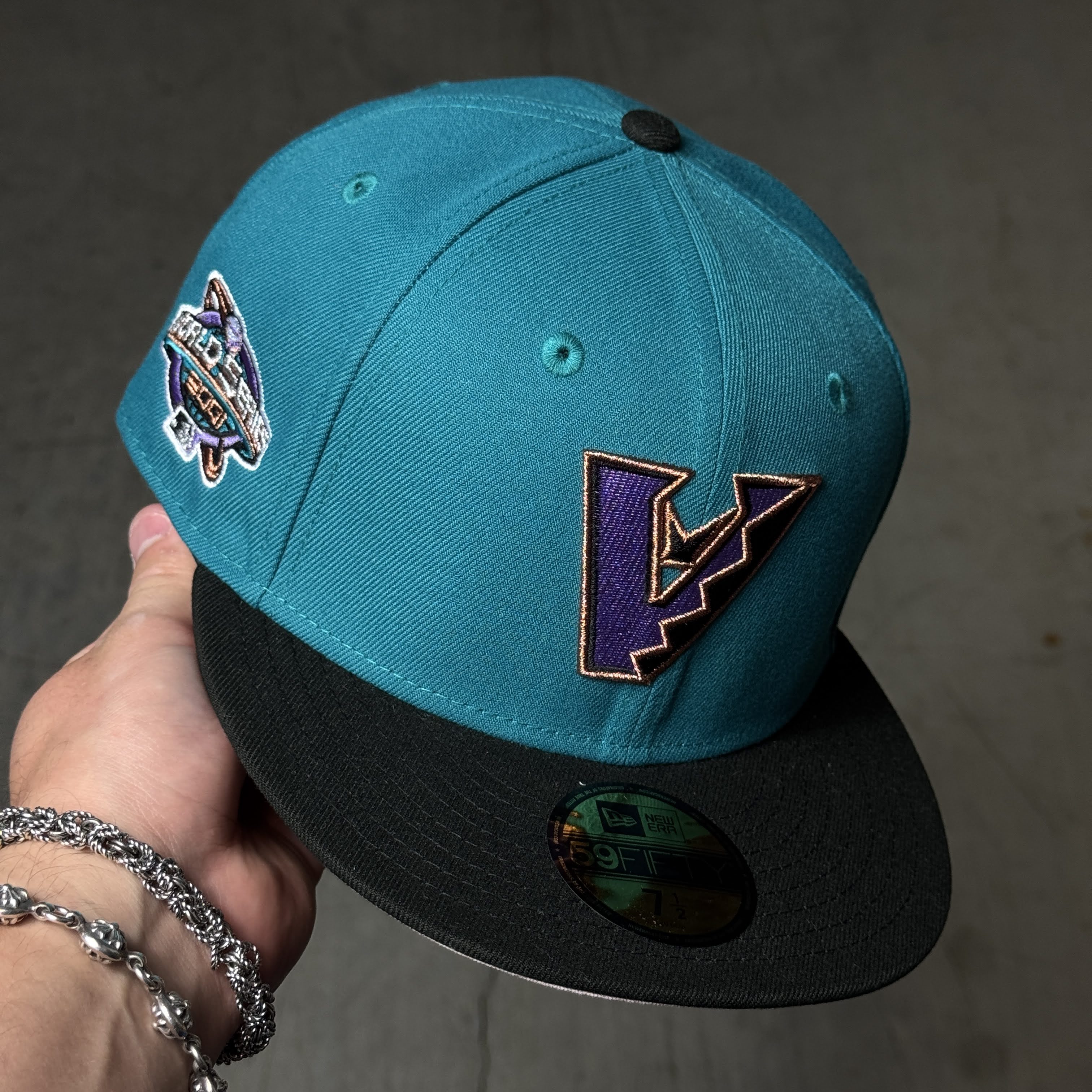 NWT 1/2 Teal Arizona Diamondbacks 2001 World Series 59fifty New Era Fitted Hat Cap