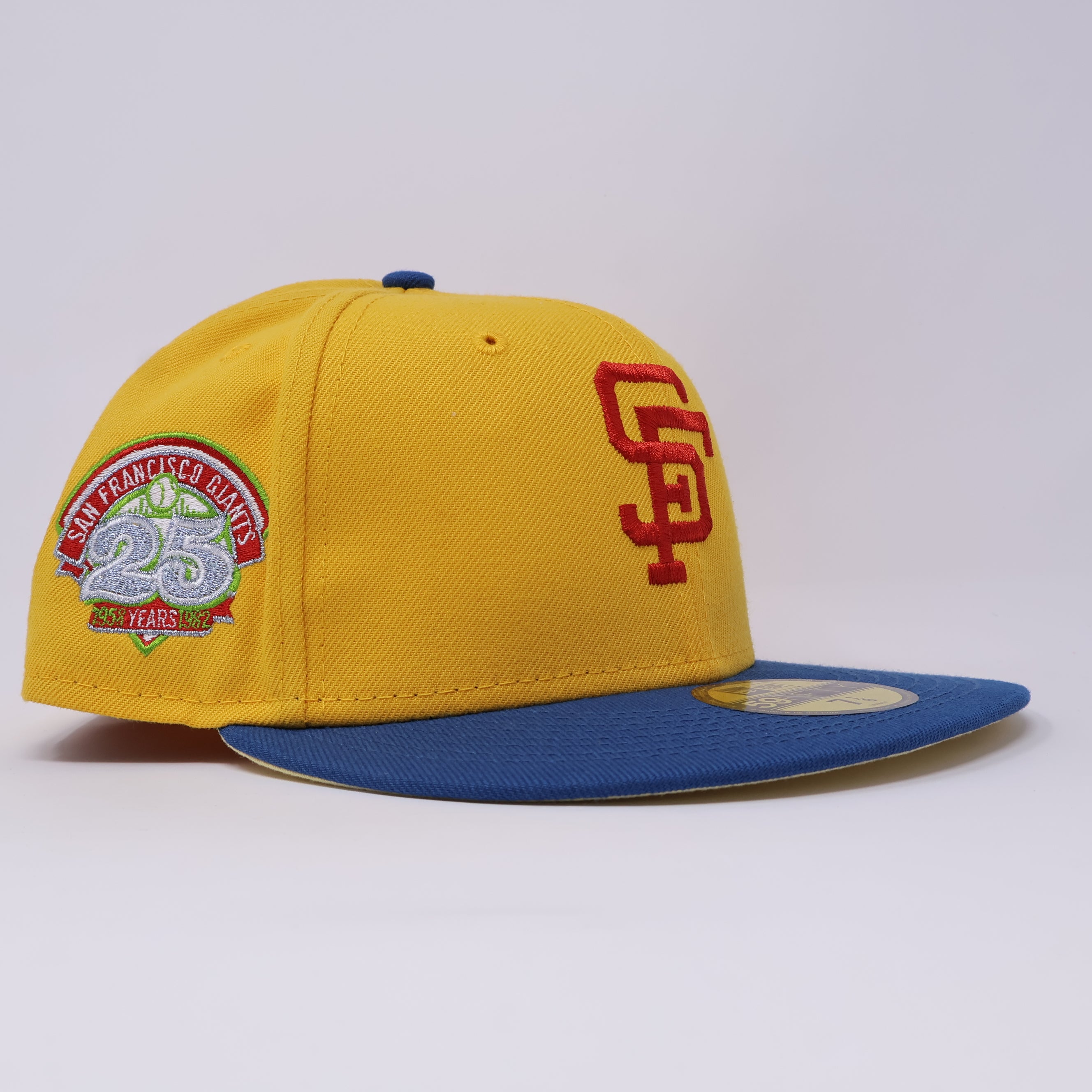NWT 1/8 Yellow San Francisco Giants 25th Anniversary 59fifty New Era Fitted Hat Cap