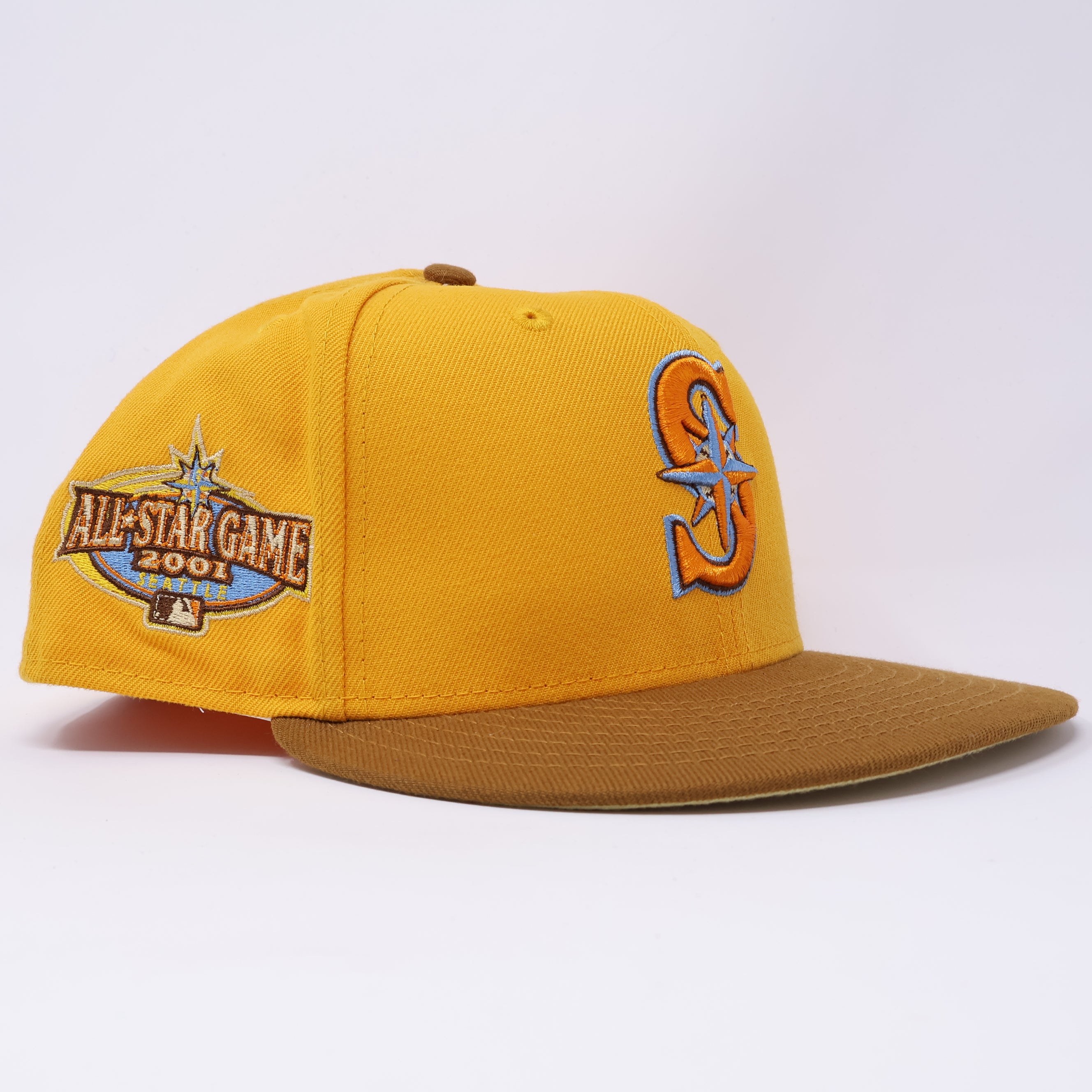 USED 3/4 Gold Seattle Mariners 2001 All Star Game 59fifty New Era Fitted Hat Cap
