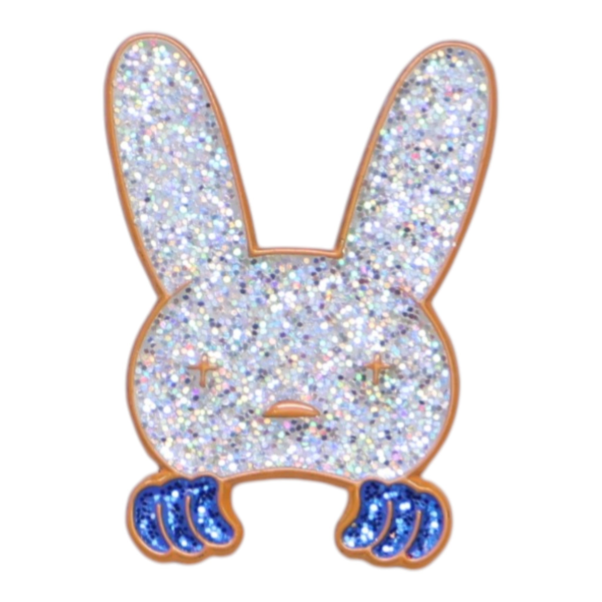 Silver/Orange/Blue Glitter Bunny Peeker Pin