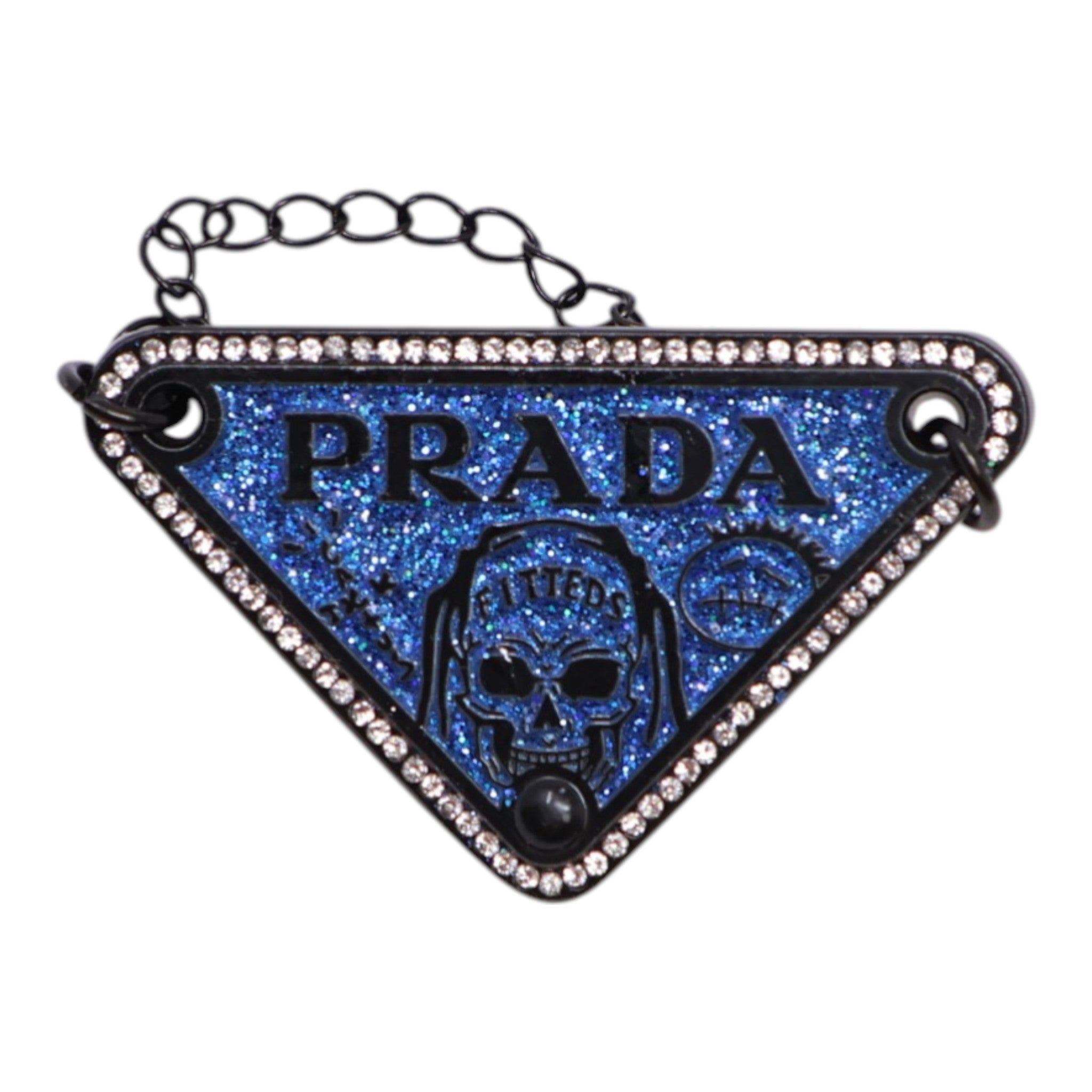 Blue Designer Triangle Skull Plate Graphic Pin