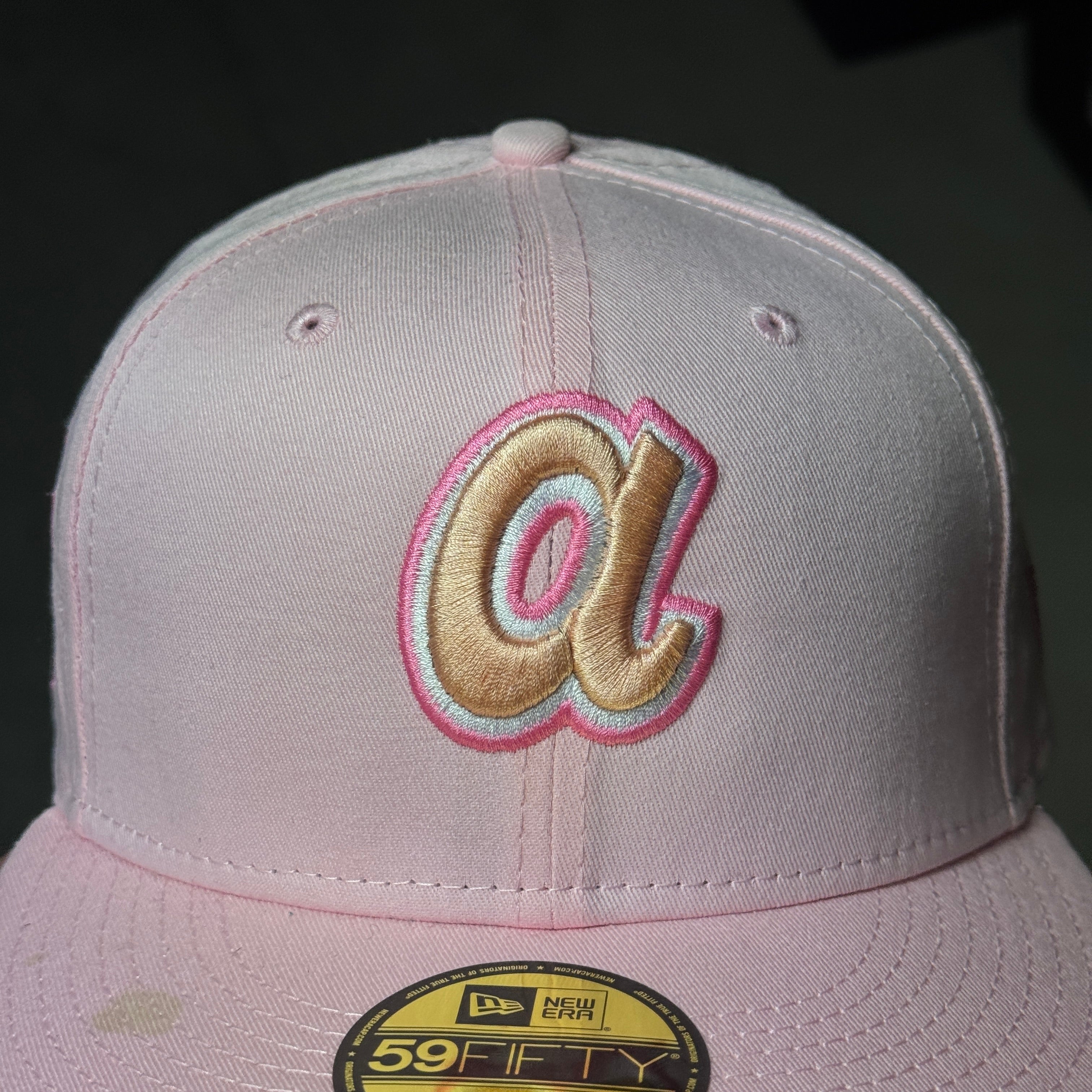 USED 1/4 Pink Atlanta Braves 150 Years 59fifty New Era Fitted Hat Cap
