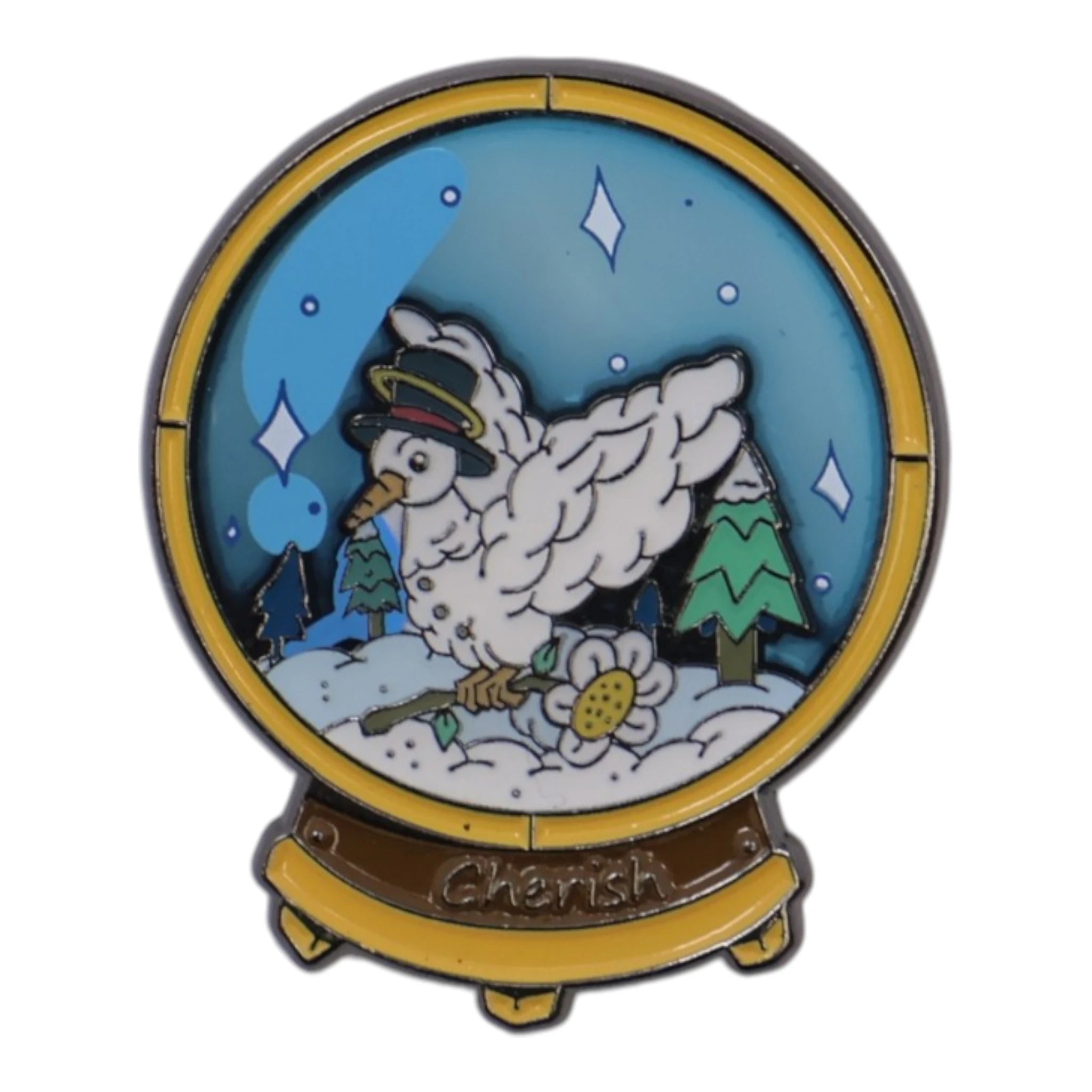 Bird in Snowglobe (Translucent Sky) Graphic Pin