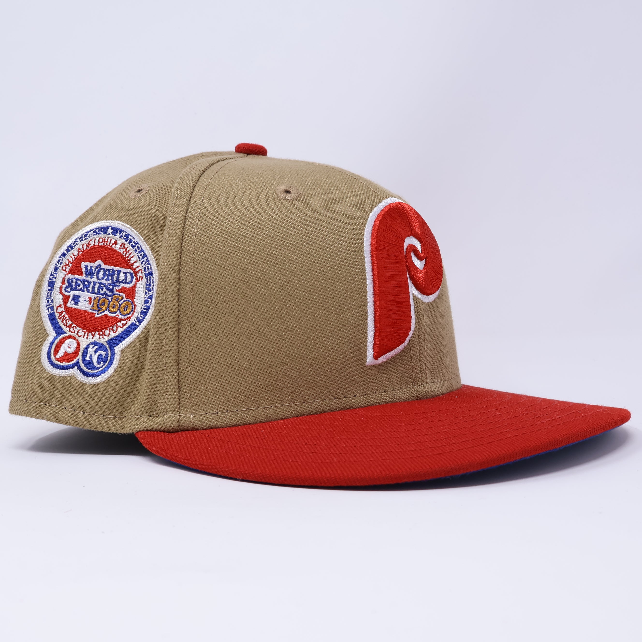 USED 7 Khaki Philadelphia Phillies 1980 World Series 59fifty New Era Fitted Hat Cap