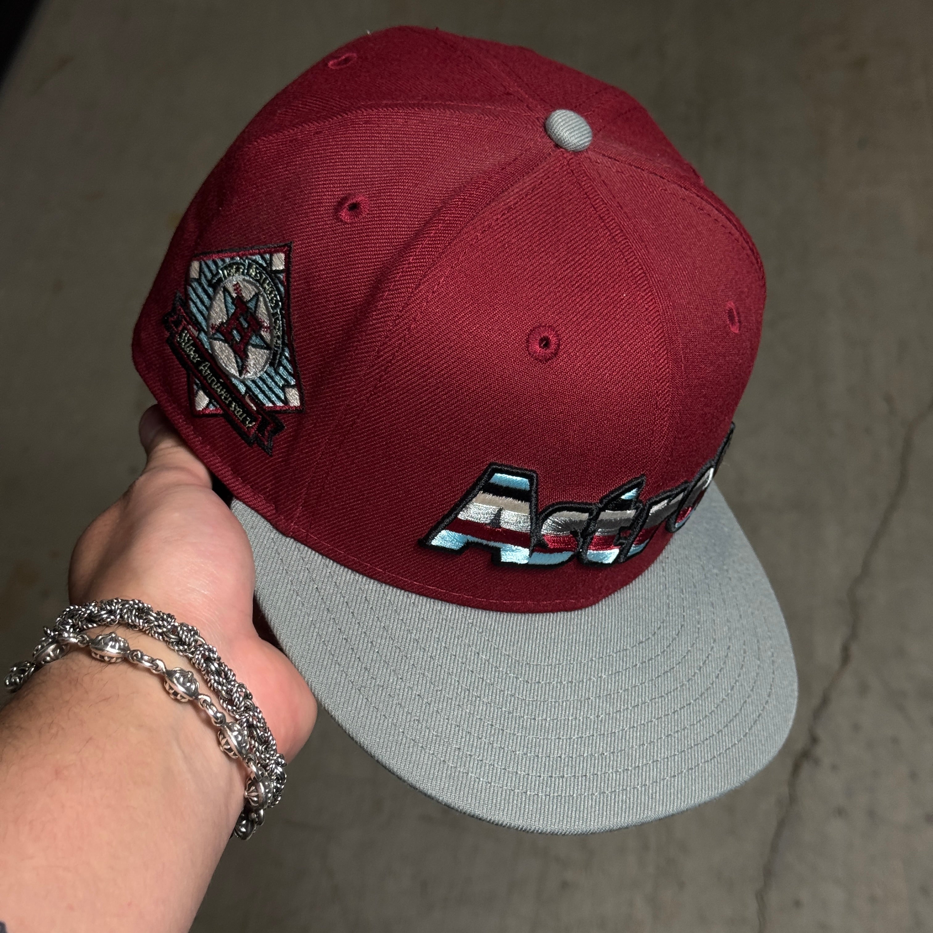 USED 3/8 Brick Red Houston Astros Silver Anniversary 59fifty New Era Fitted Hat Cap