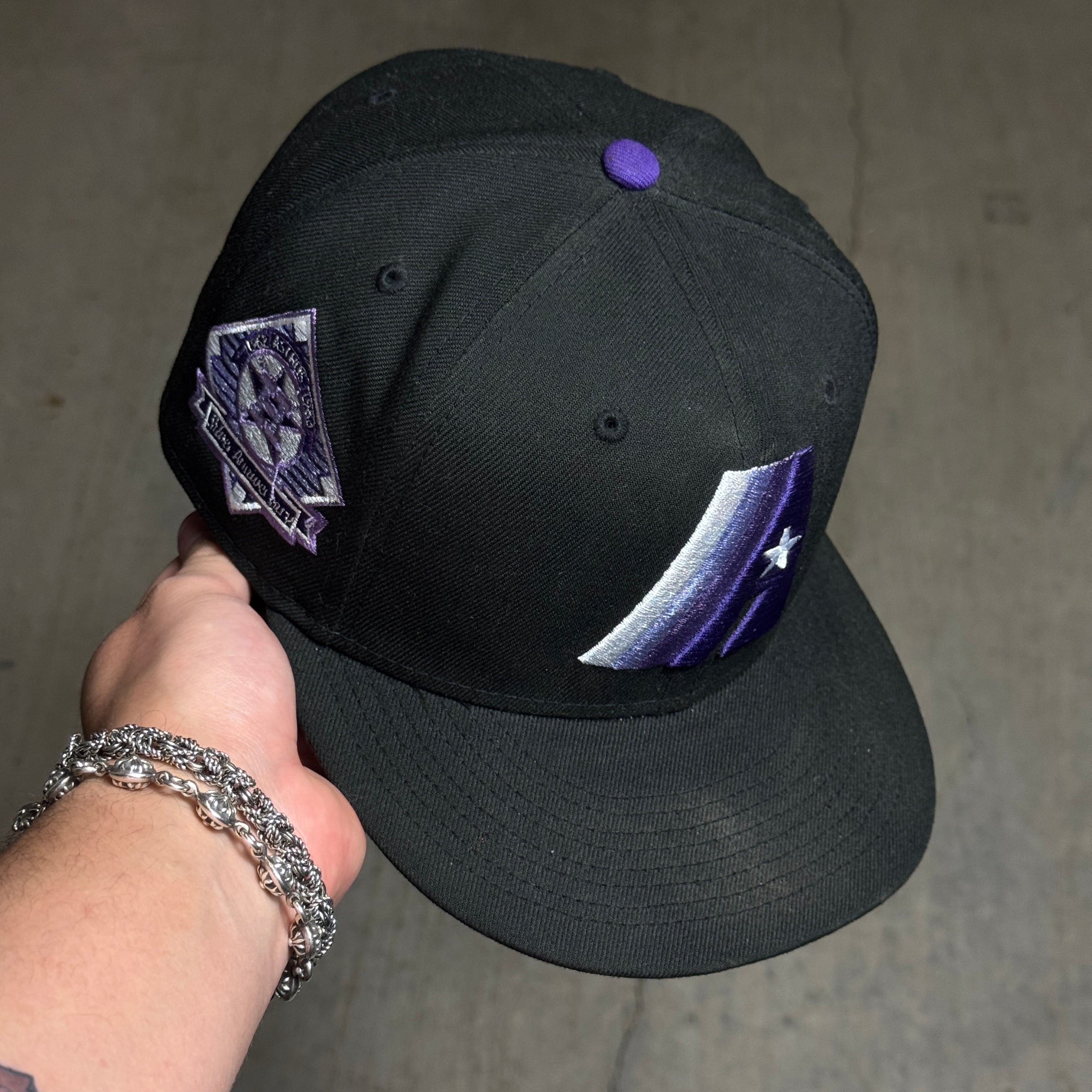 USED 3/8 Black Houston Astros Silver Anniversary 59fifty New Era Fitted Hat Cap