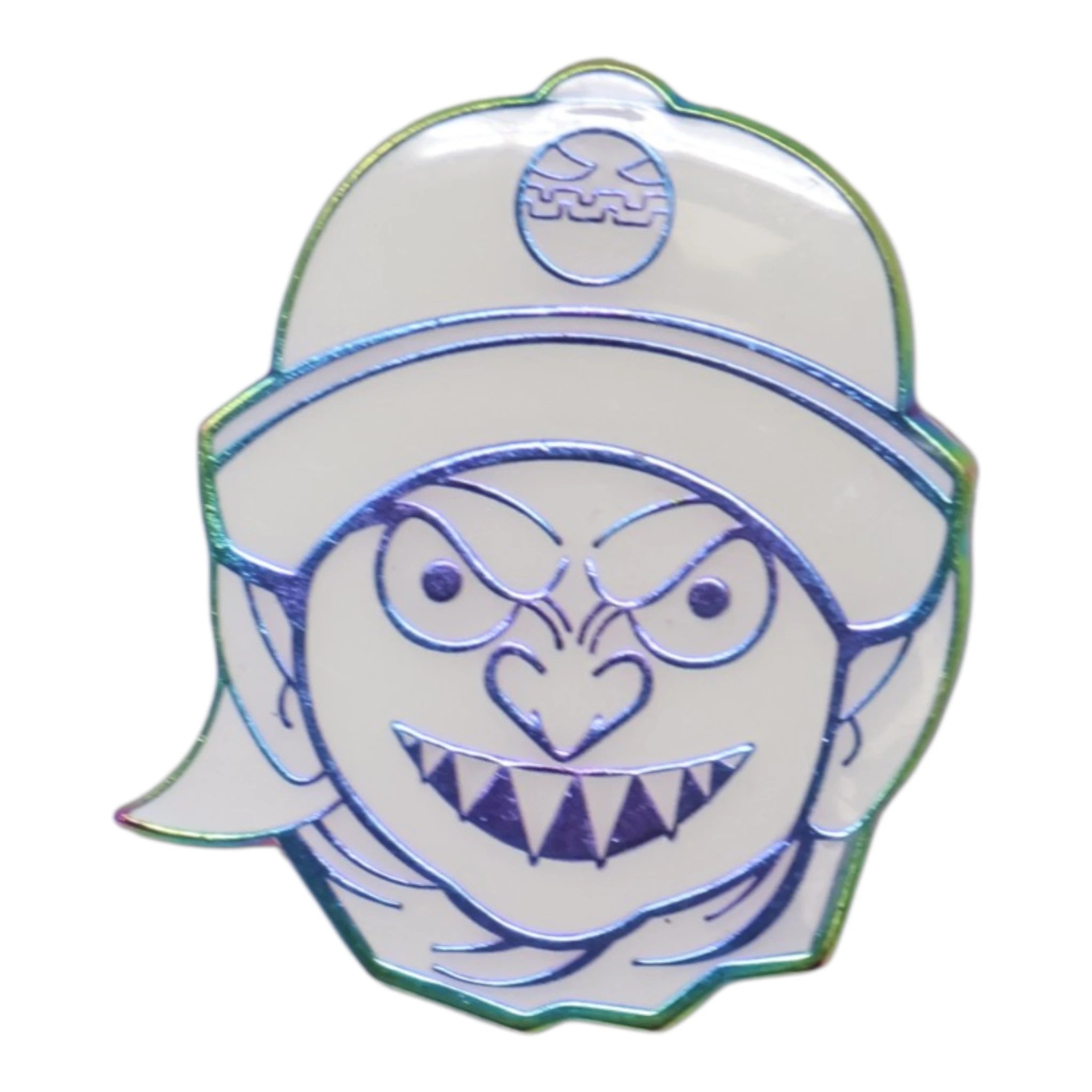 Goblin Character White Irisdescent Graphic Pin