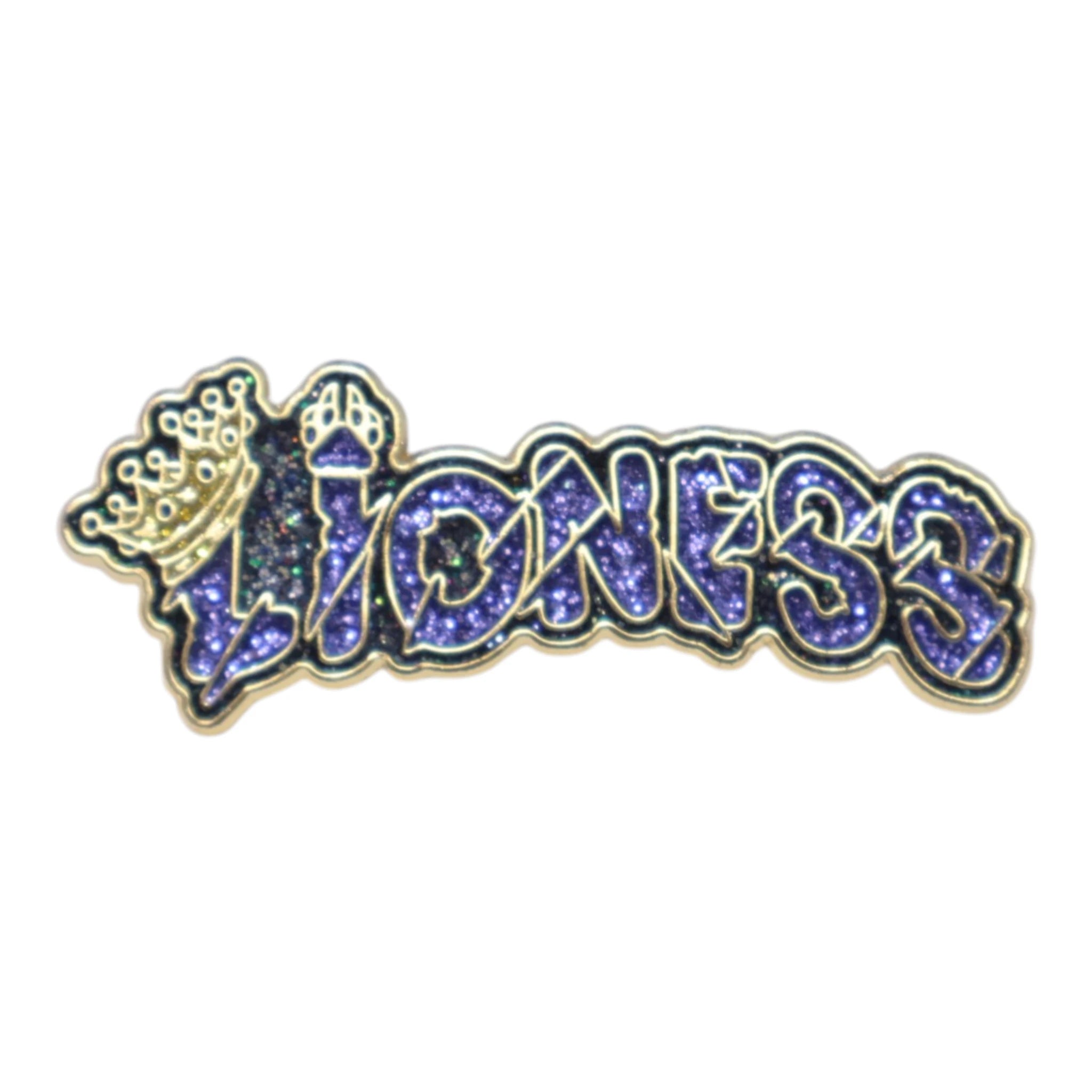 Blue Text Lioness Script Pin