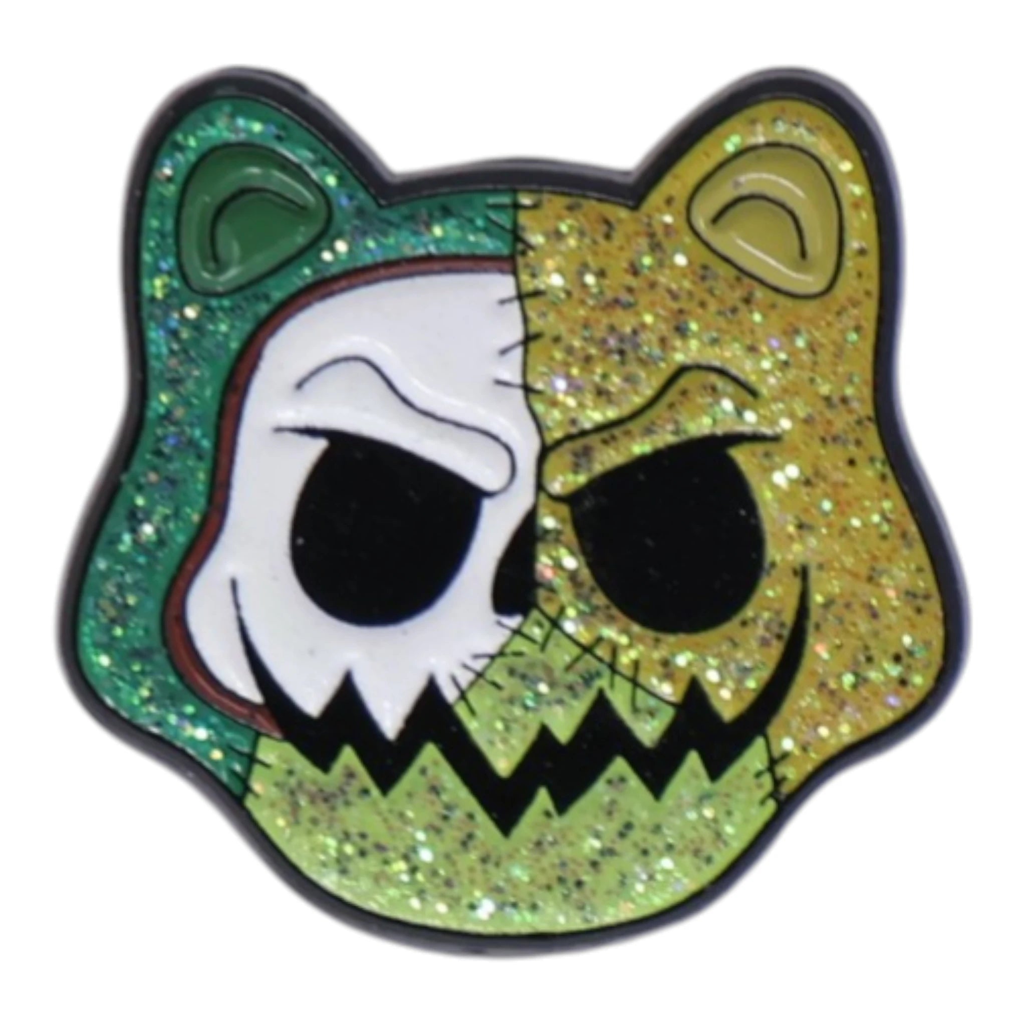 Green Skeleton Cat Face Graphic Pin