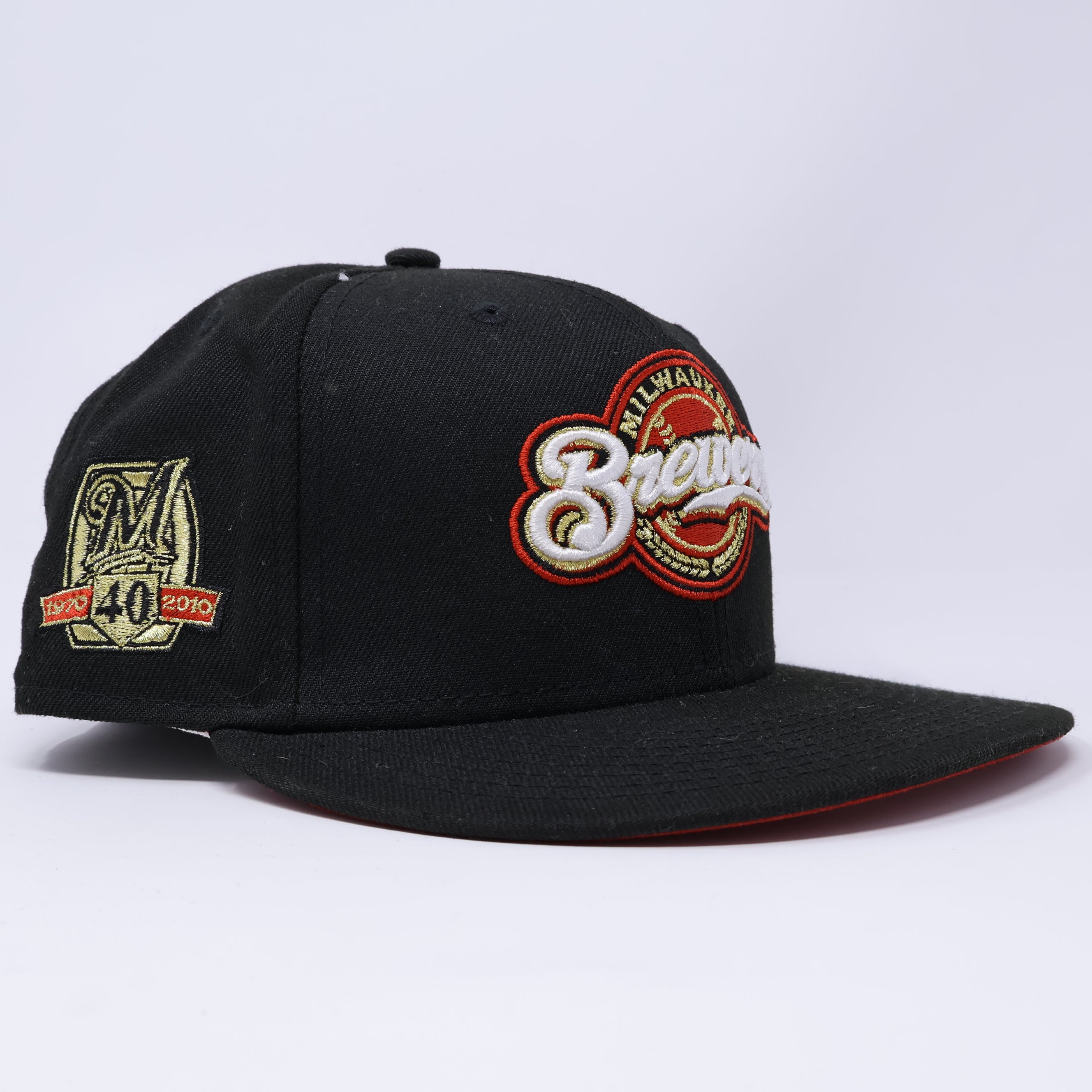 USED 1/2 Black Milwuakee Brewers 40th Anniversary 59fifty New Era Fitted Hat Cap