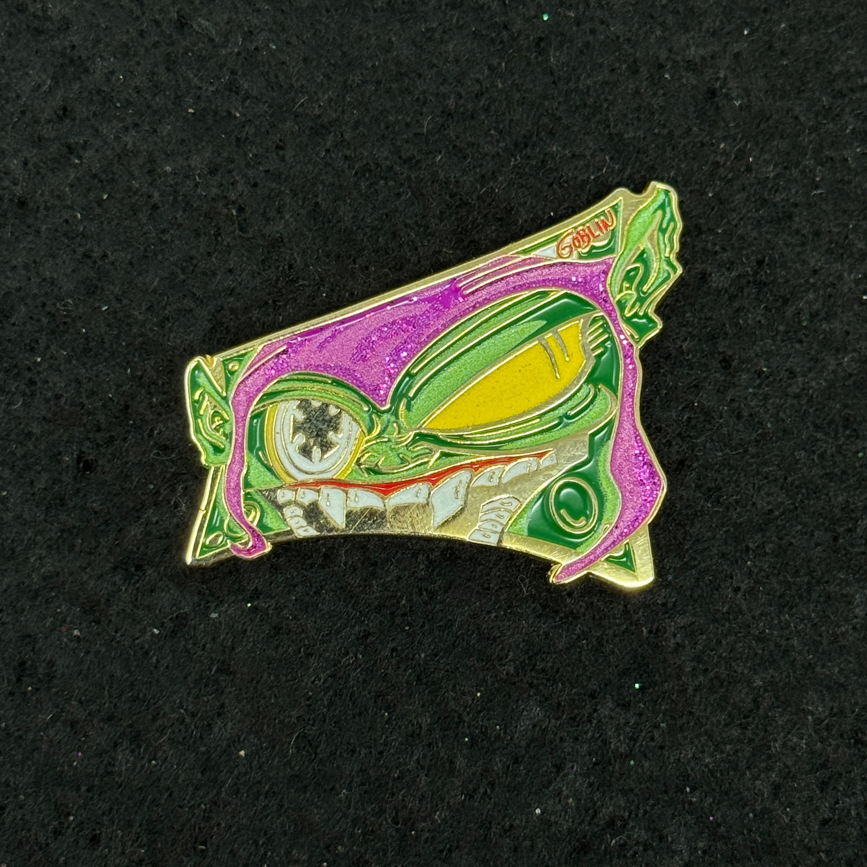 Umbrella Heights Green Goblin Gold Backing Casette Tape Graphic Pin