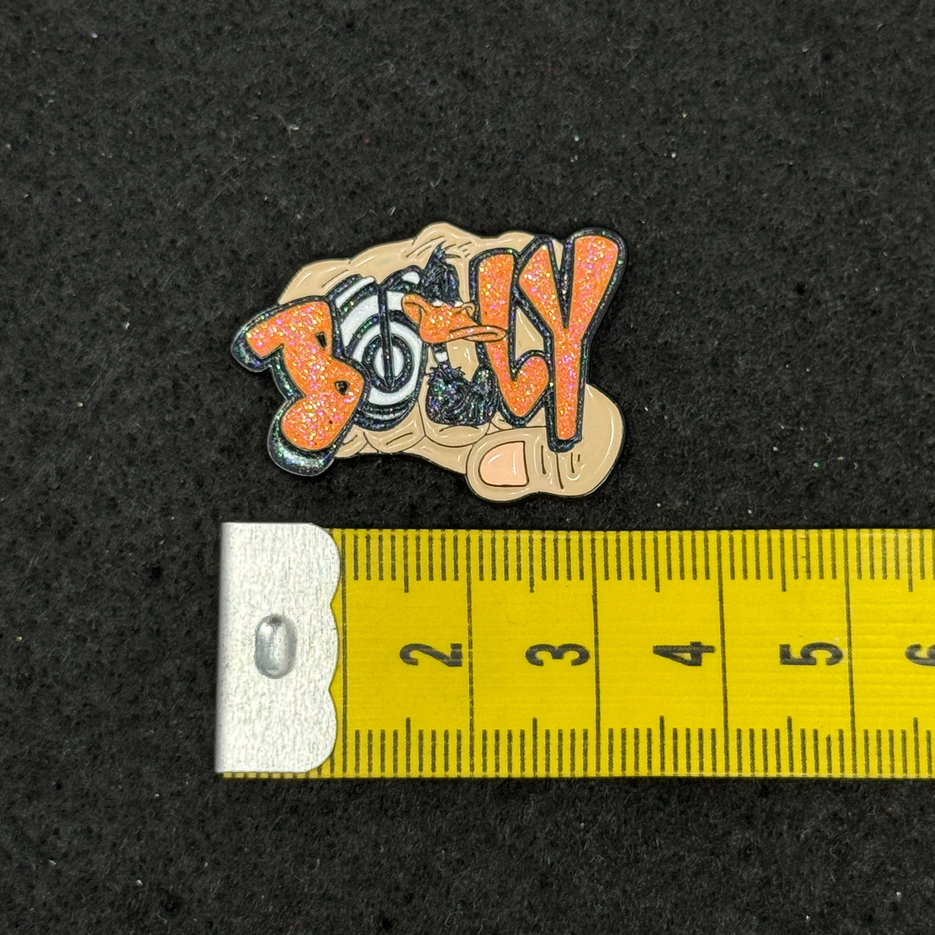 BULLY Black Fist Orange Text Graphic Pin