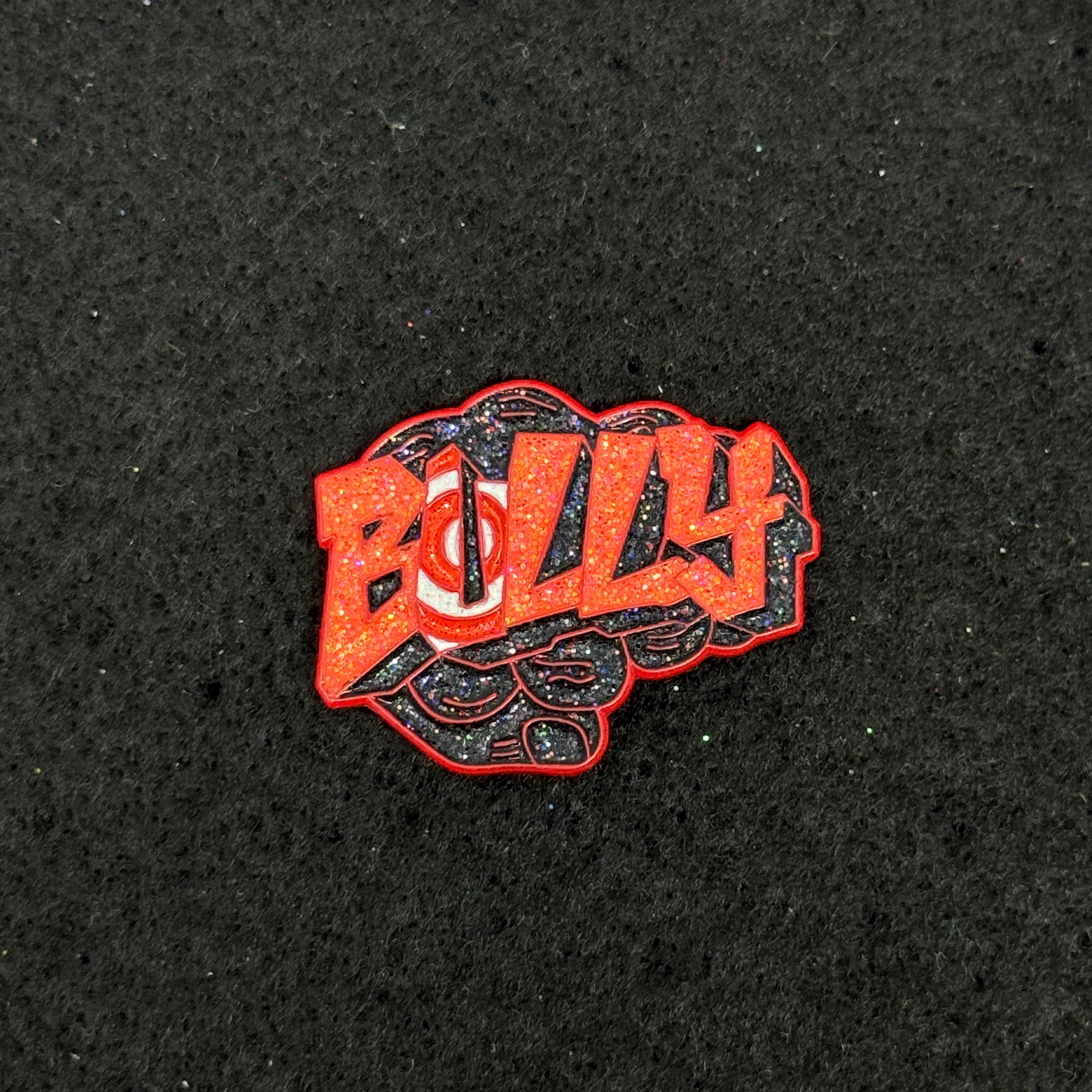BULLY Black Fist Orange Text Graphic Pin
