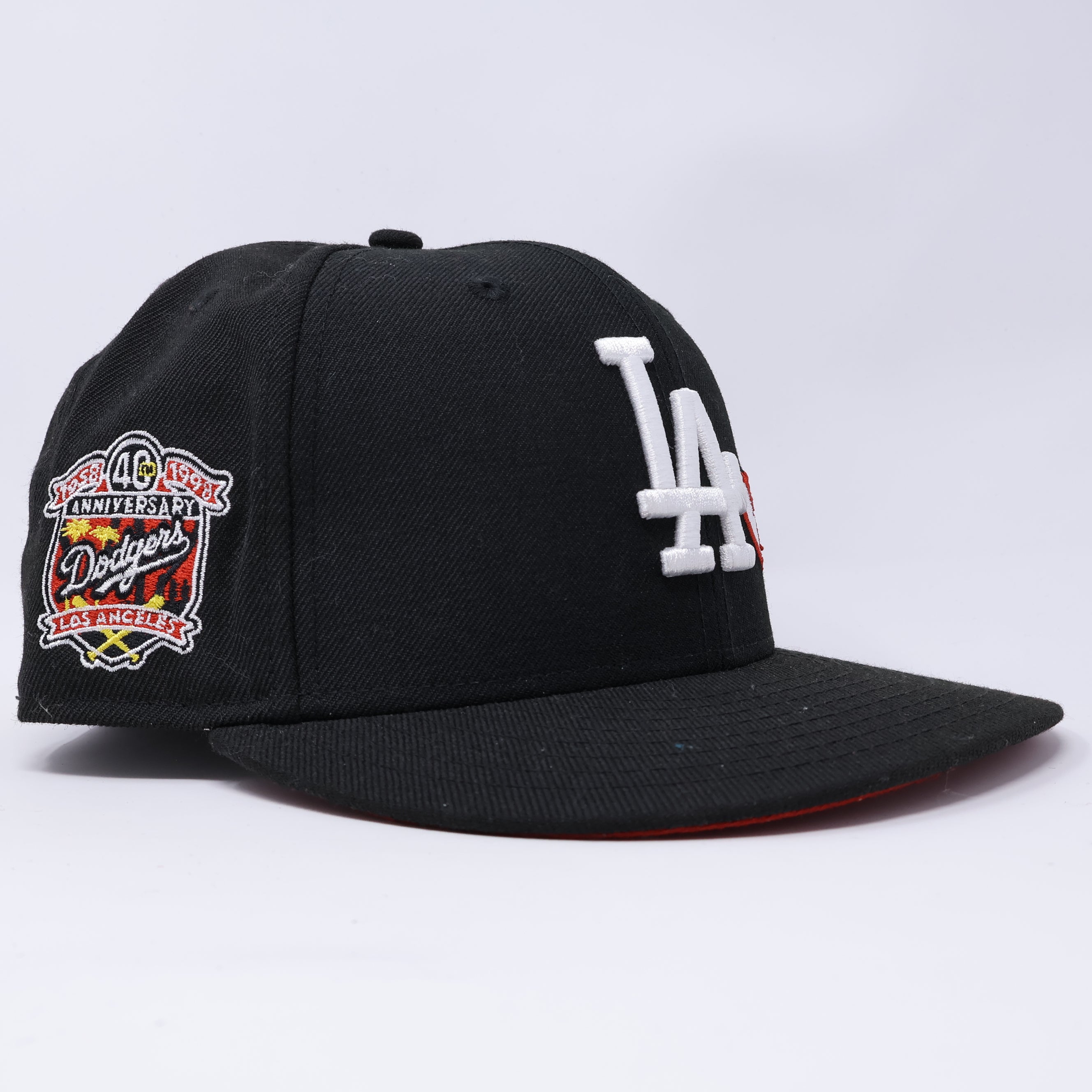 USED 1/2 Black Los Angeles Dodgers 40th Anniversary 59fifty New Era Fitted Hat Cap