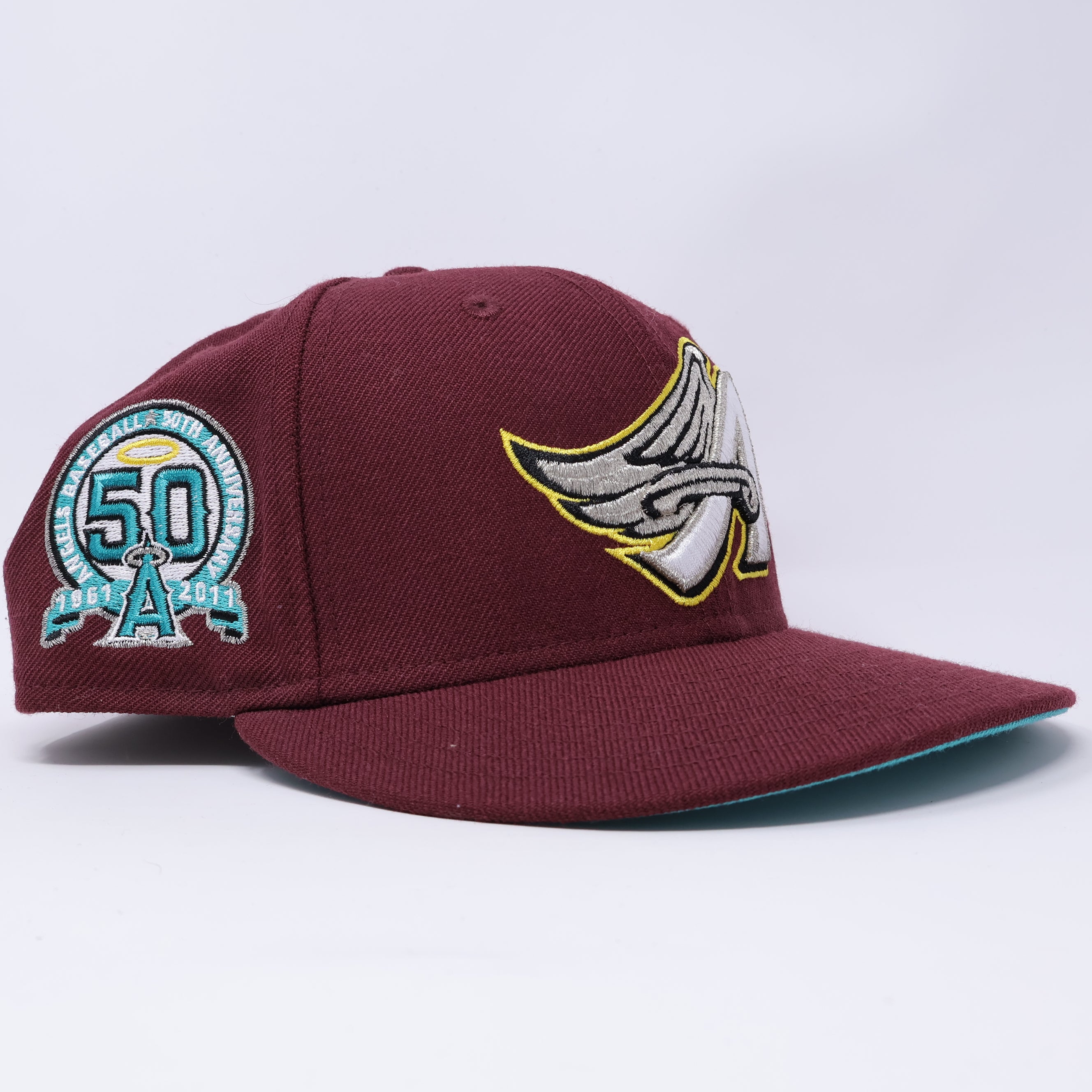 USED 3/4 Maroon Los Angeles Angels 50th Anniversary 59fifty New Era Fitted Hat Cap