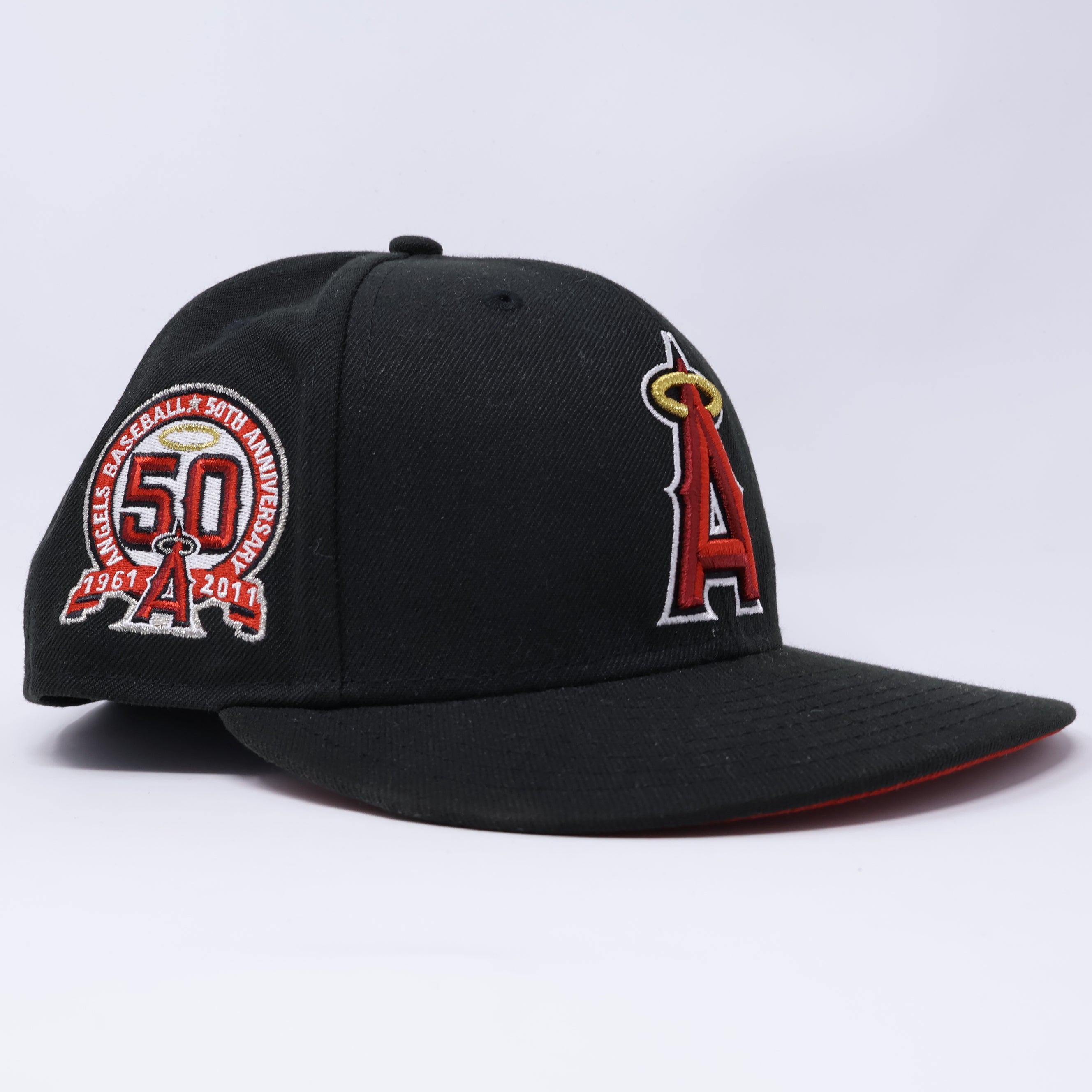 USED 3/4 Black Los Angeles Angels 50th Anniversary 59fifty New Era Fitted Hat Cap