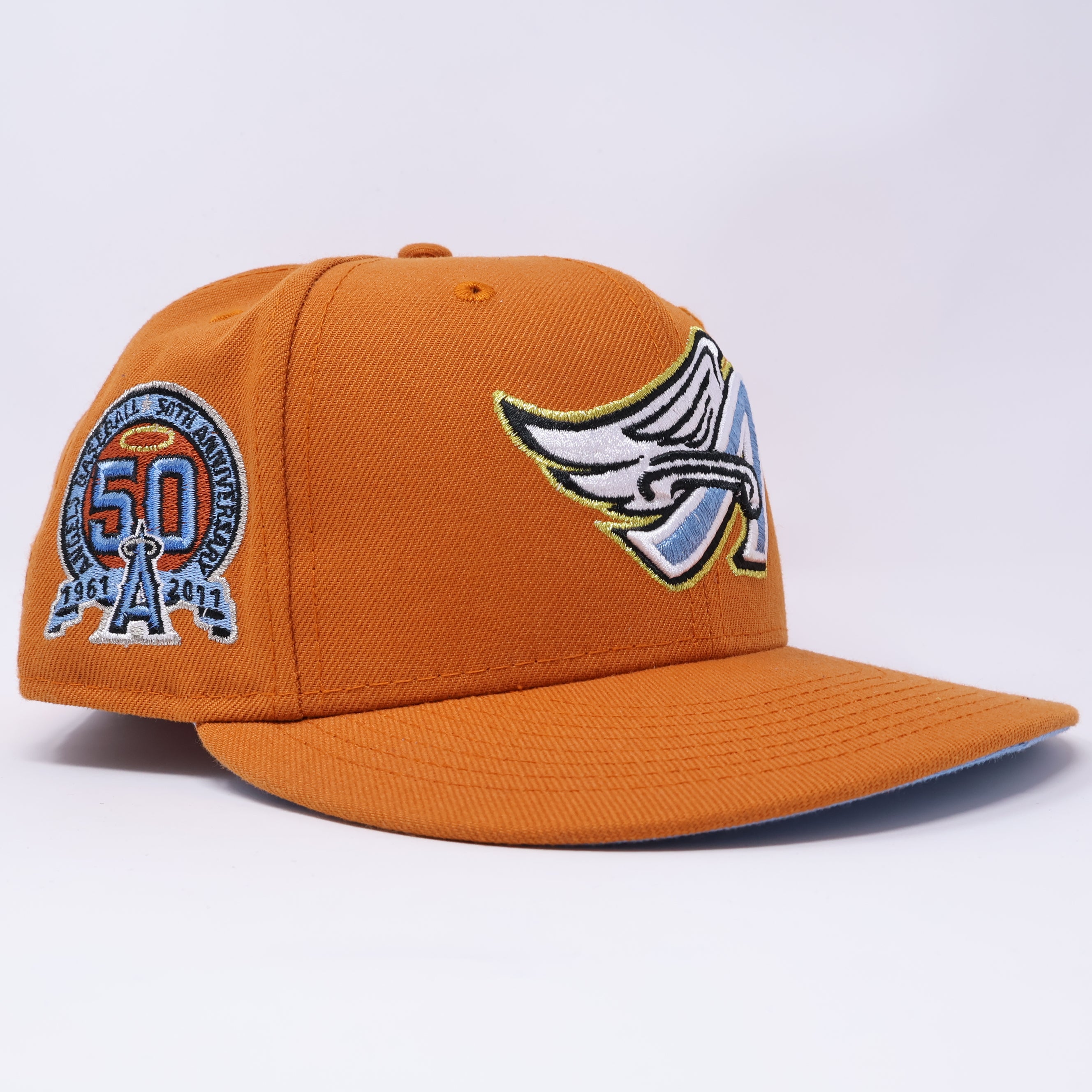 USED 5/8 Orange Los Angeles Angels 50th Anniversary 59fifty New Era Fitted Hat Cap