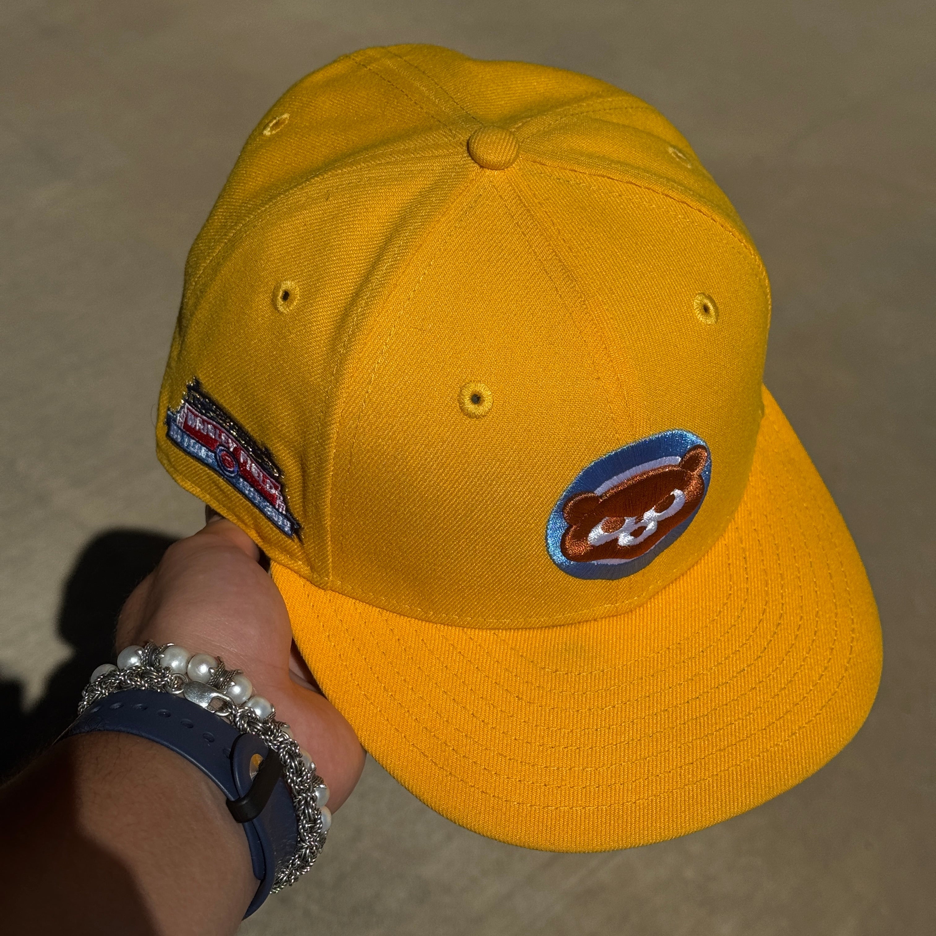 USED 5/8 Yellow Chicago Cubs Wrigley Field 59fifty New Era Fitted Hat Cap