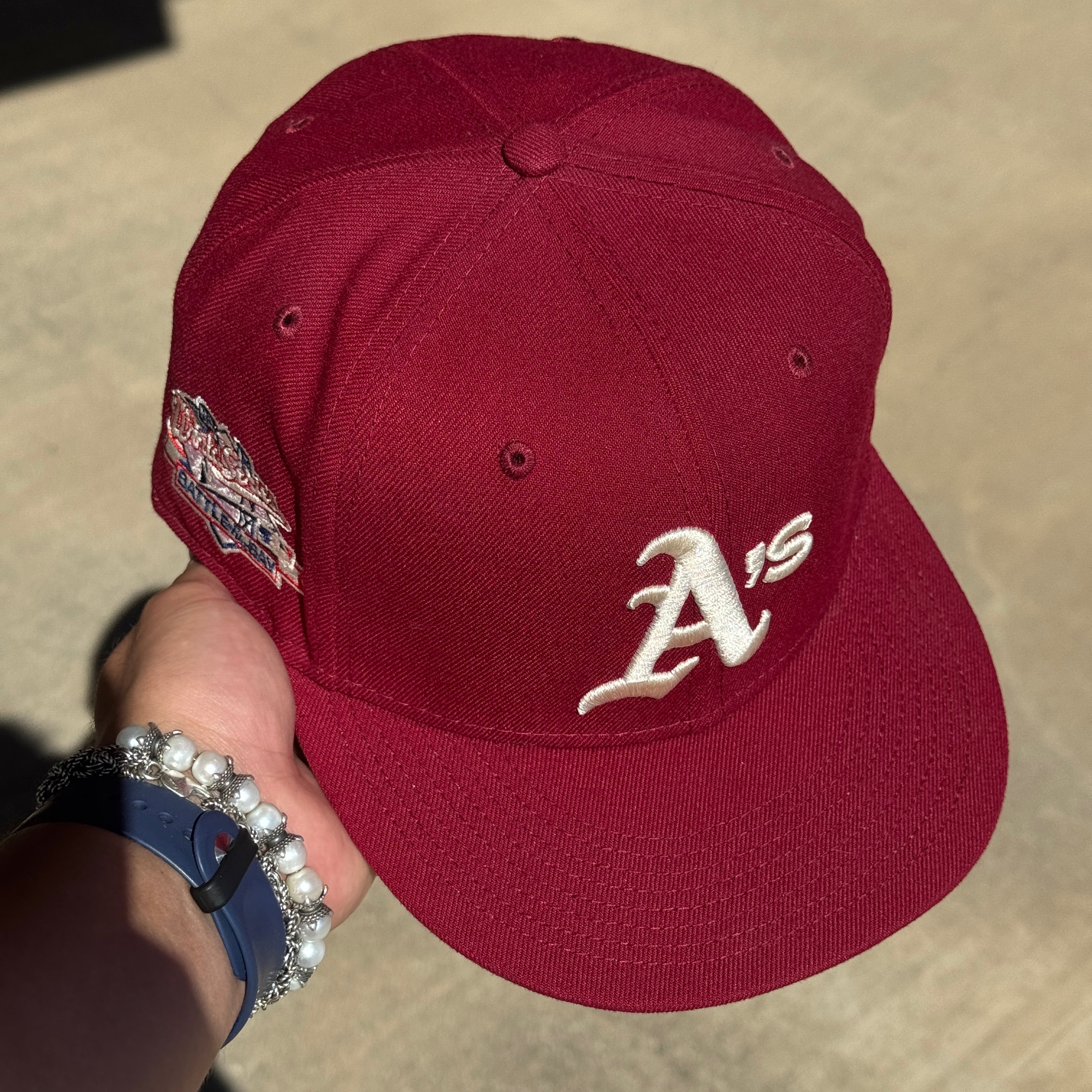 USED 5/8 Maroon Oakland Athletics 1989 World Series 59fifty New Era Fitted Hat Cap