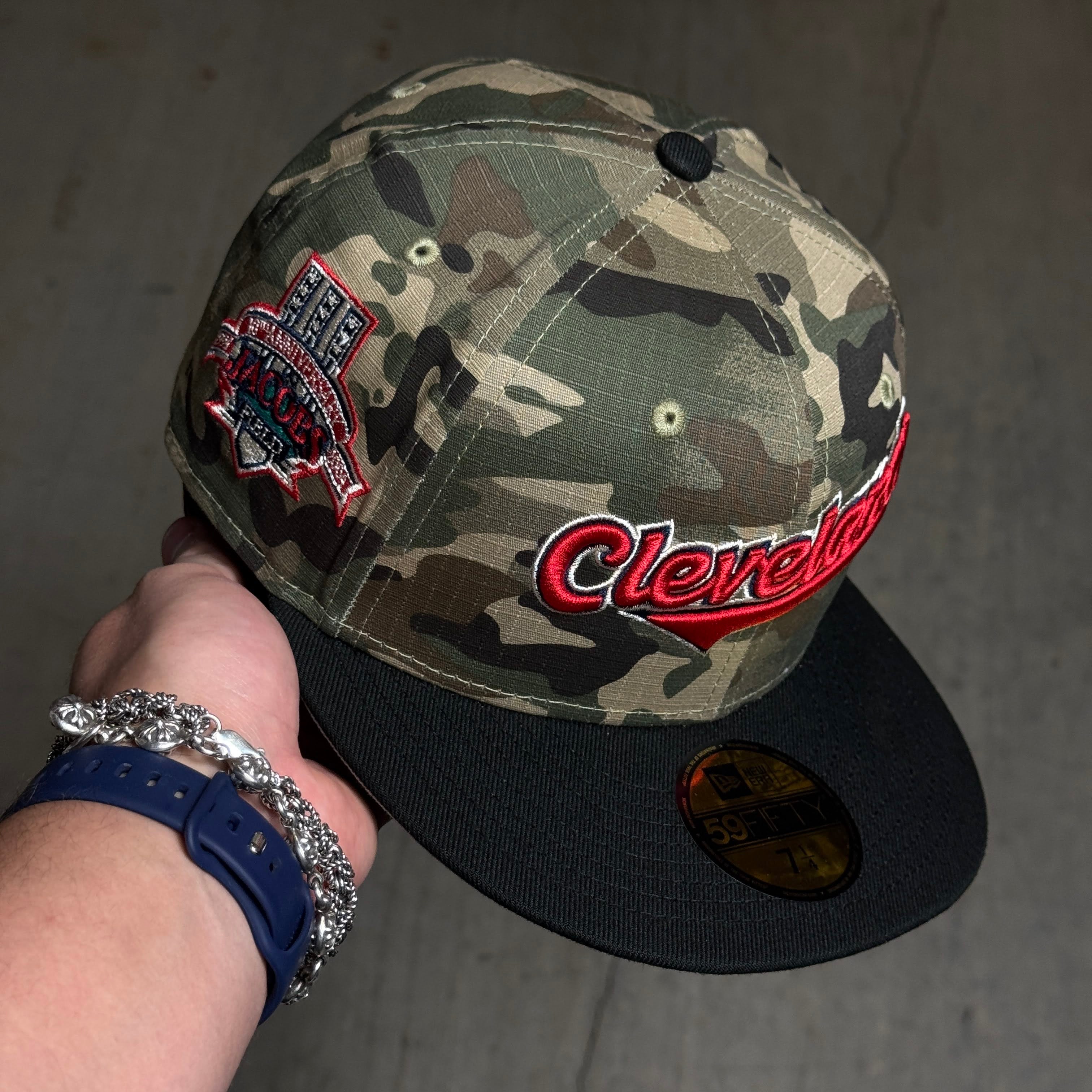 NWT 1/4 Camo Cleveland Indians Jacobs Field 59fifty New Era Fitted Hat Cap