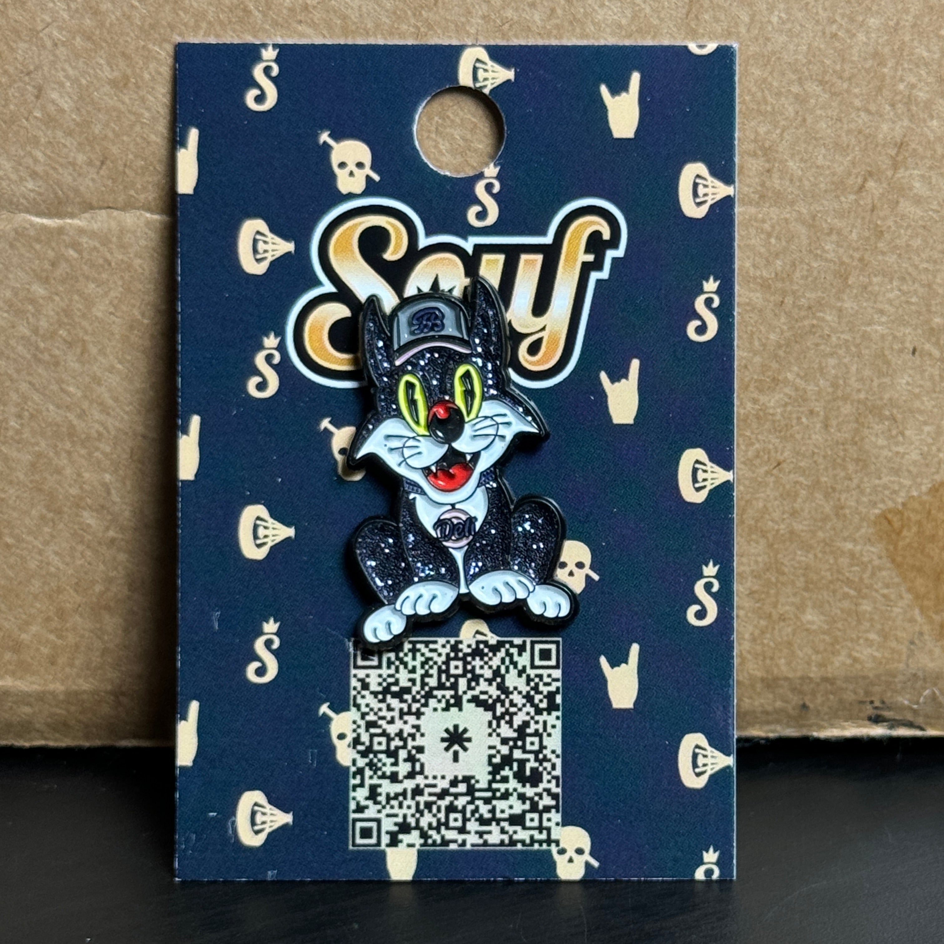 Black Purple Cat Graphic Pin