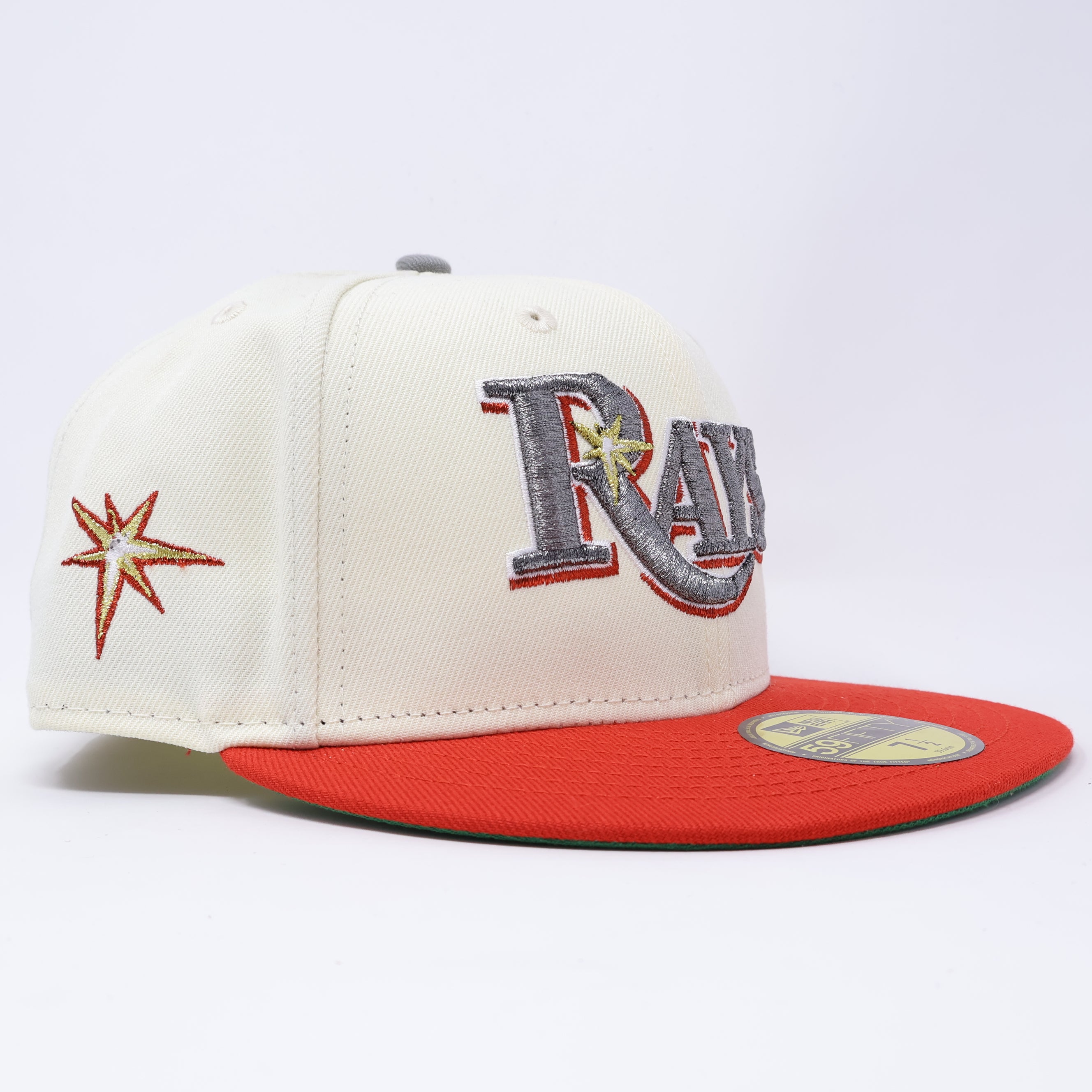 NWT 1/2 Chrome Tampa Bay Rays Star Logo 59fifty New Era Fitted Hat Cap
