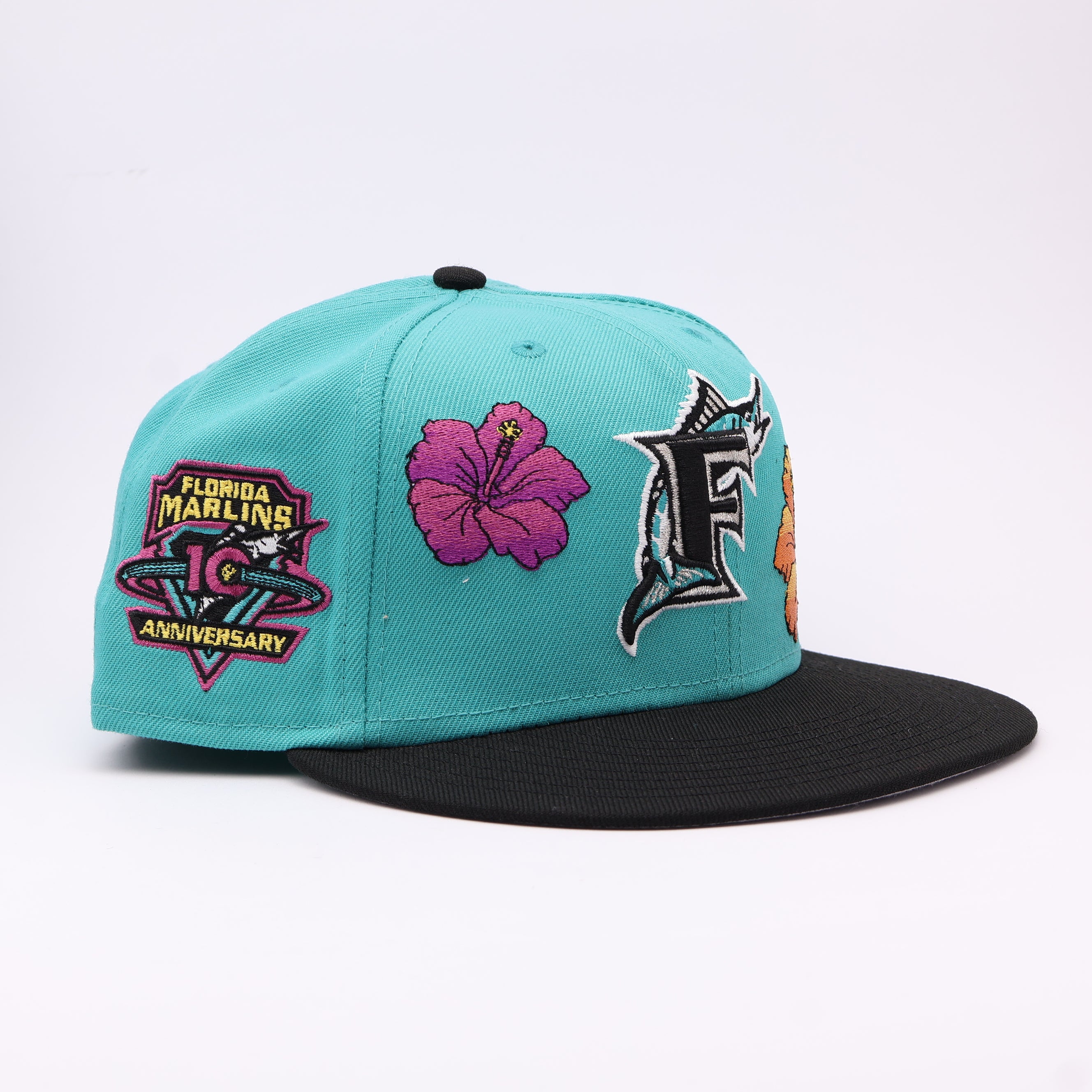 USED 1/2 Teal Florida Marlins 10th Anniversary 59fifty New Era Fitted Hat Cap