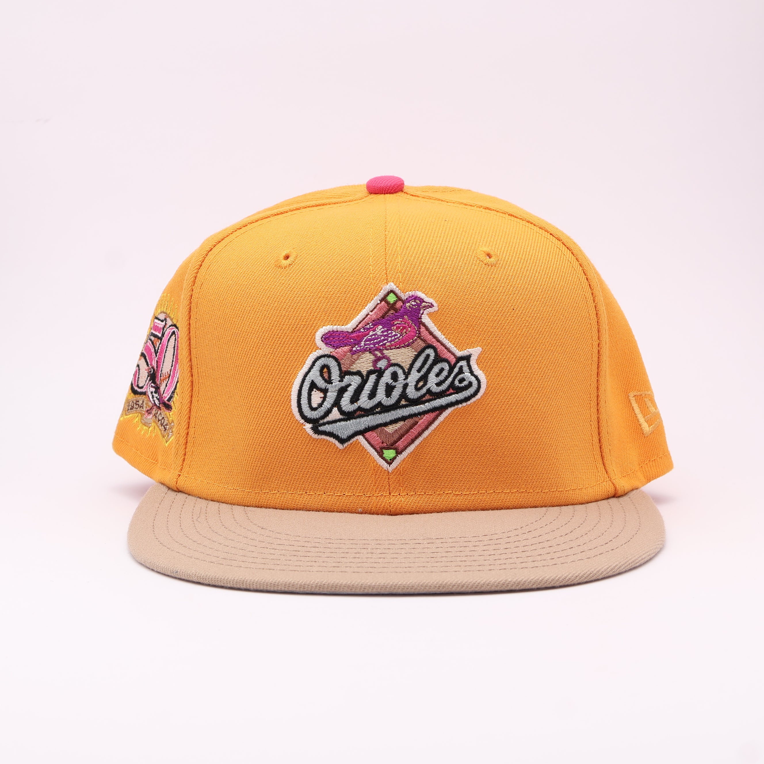 USED 1/2 Yellow Baltimore Orioles 50th Anniversary 59fifty New Era Fitted Hat Cap