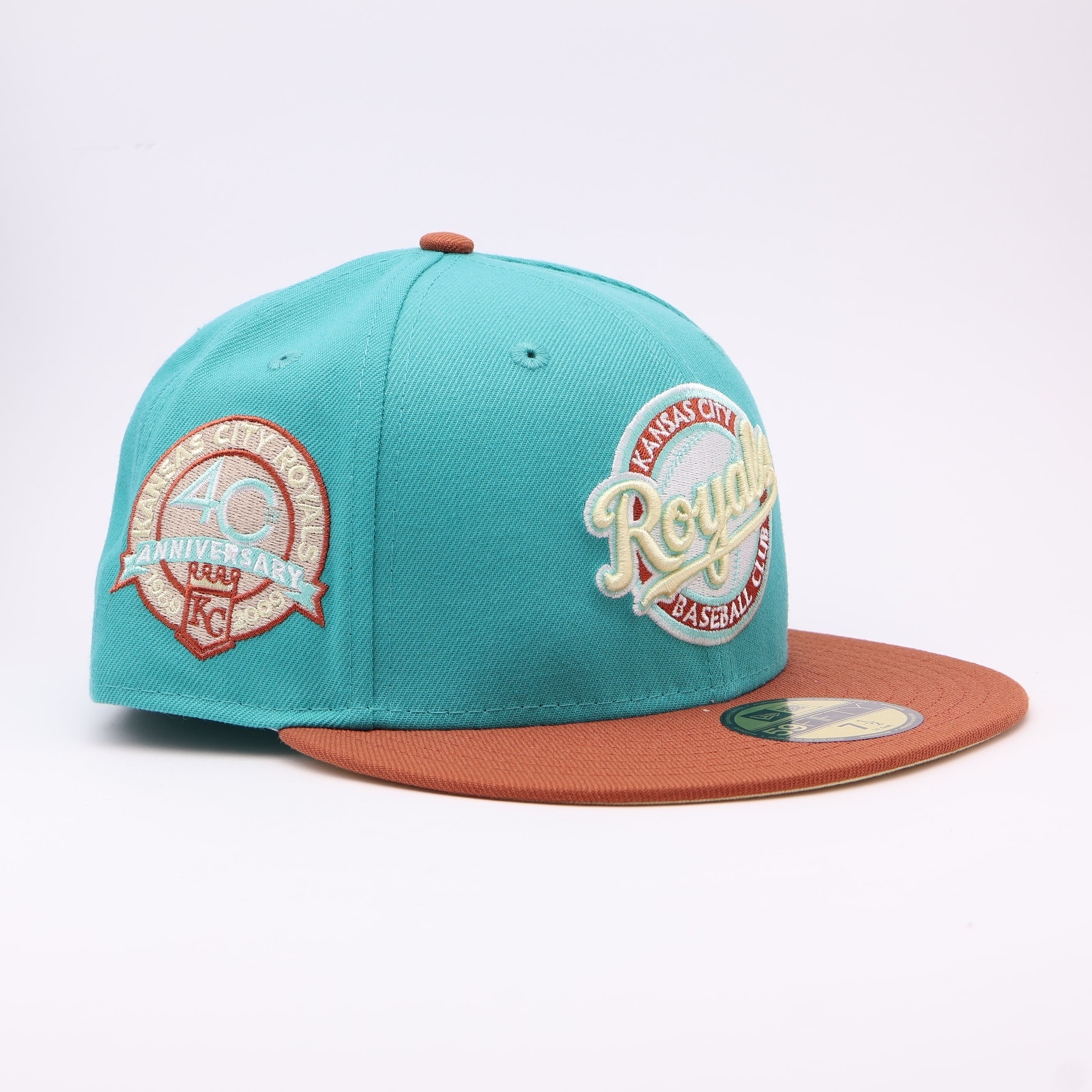 NWT 1/2 Teal Kansas City Royals 40th Anniversary 59fifty New Era Fitted Hat Cap