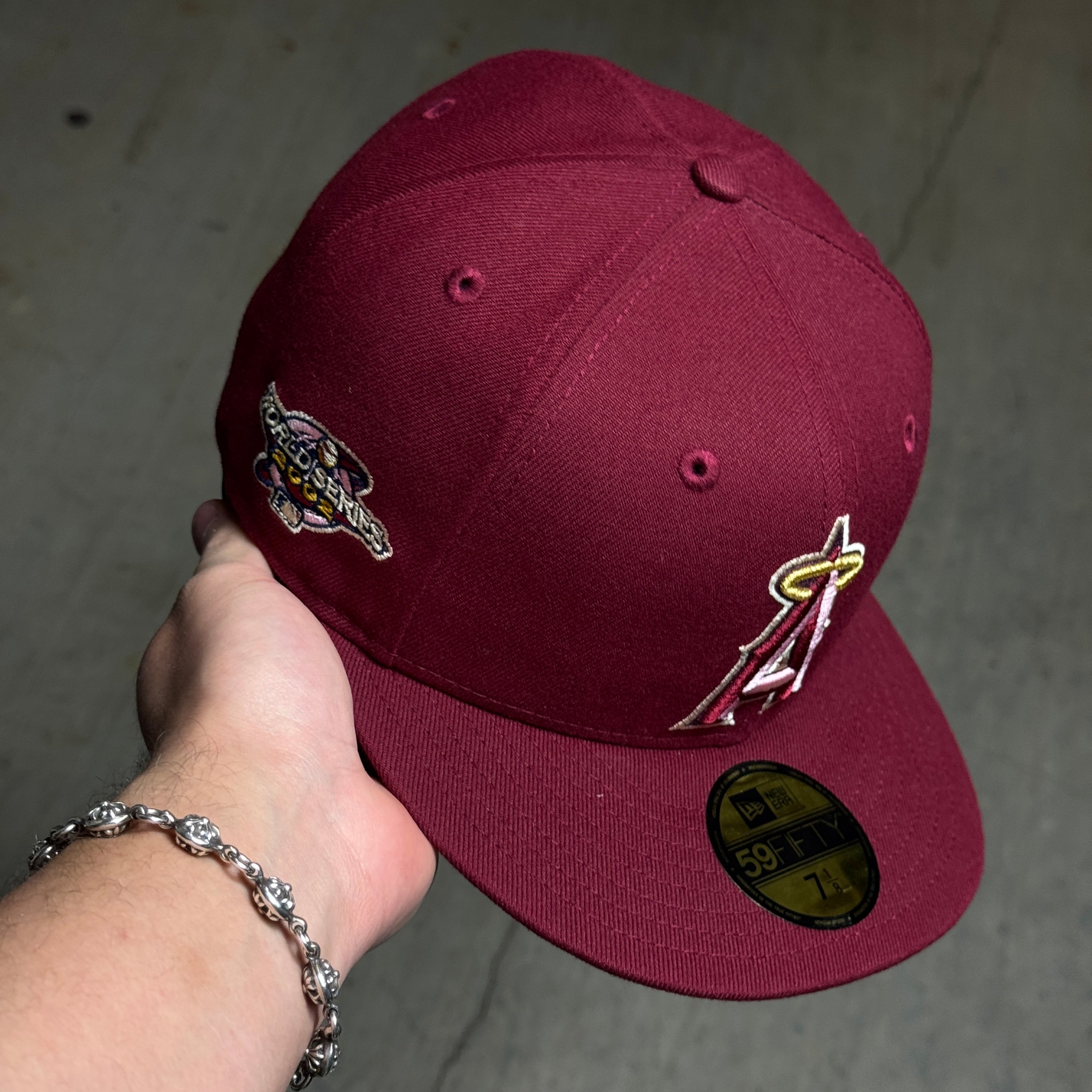NWT 1/8 Maroon Los Angeles Angels 2002 World Series 59fifty New Era Fitted Hat Cap