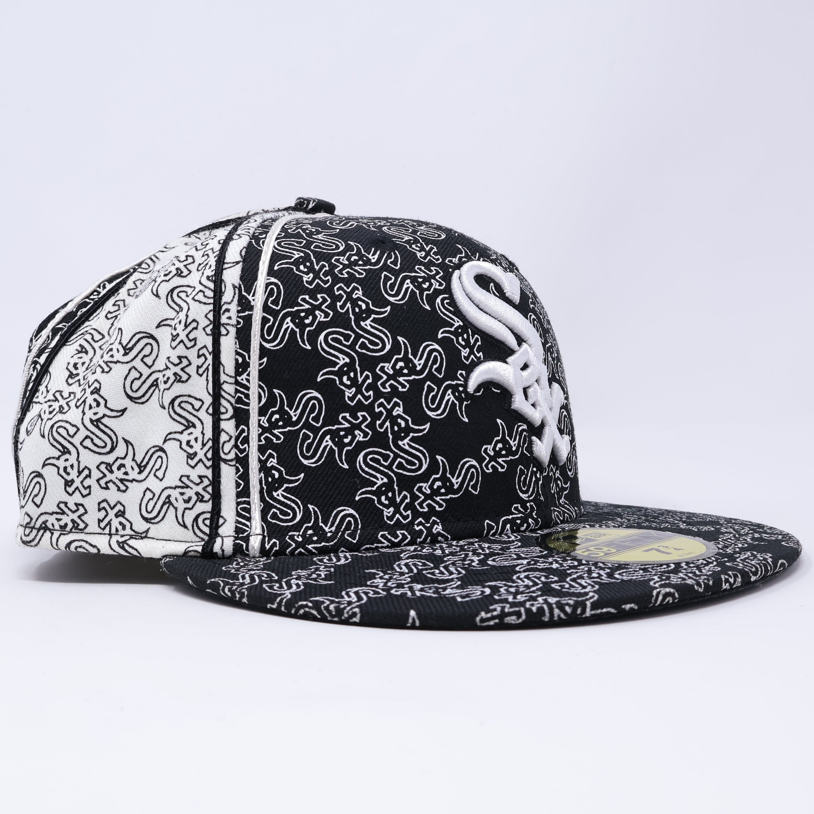 NWT 3/4 Black Pattern Chicago White Sox Logo 59fifty New Era Fitted Hat Cap