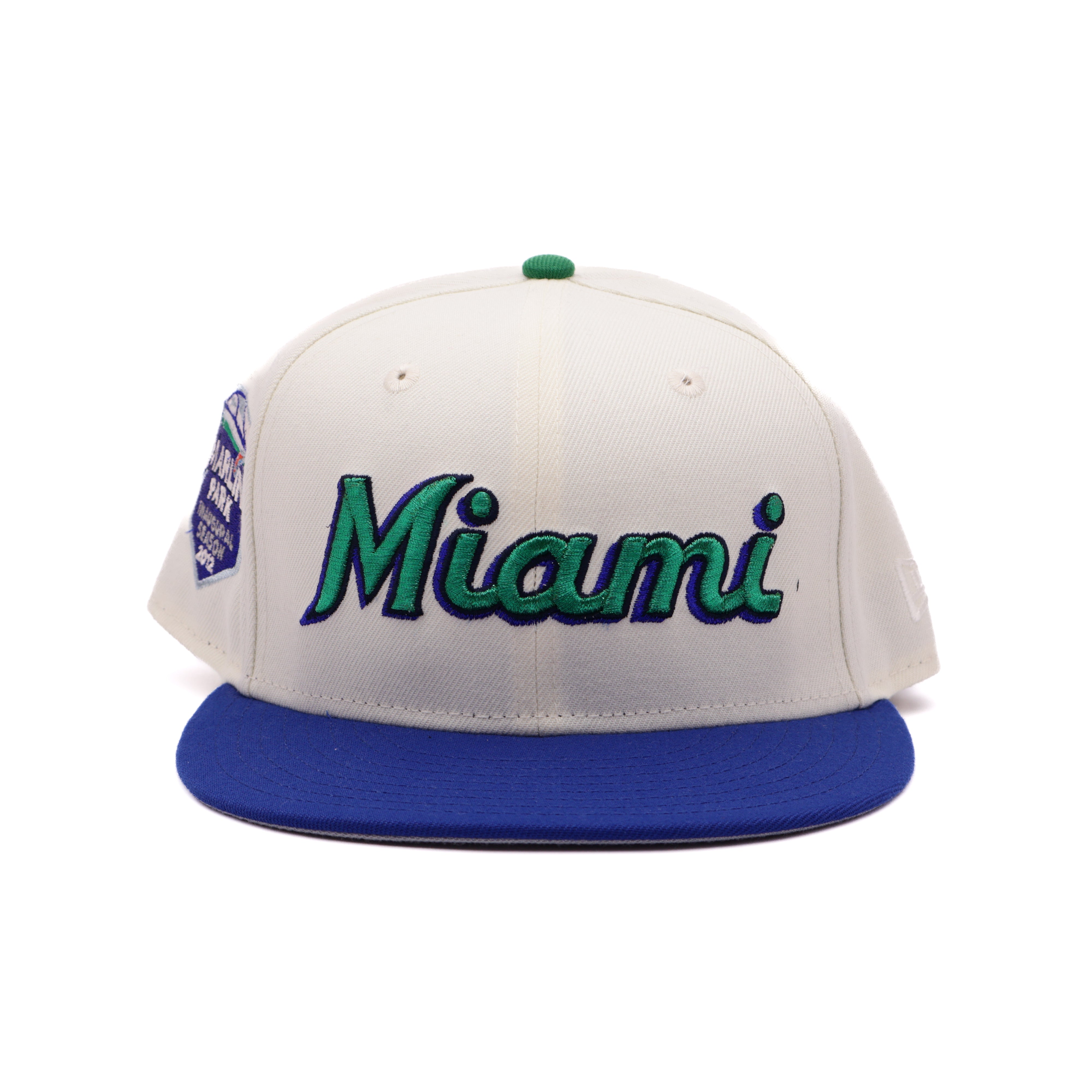 USED 5/8 Chrome Miami Marlins 2012 Inaugural 59fifty New Era Fitted Hat Cap