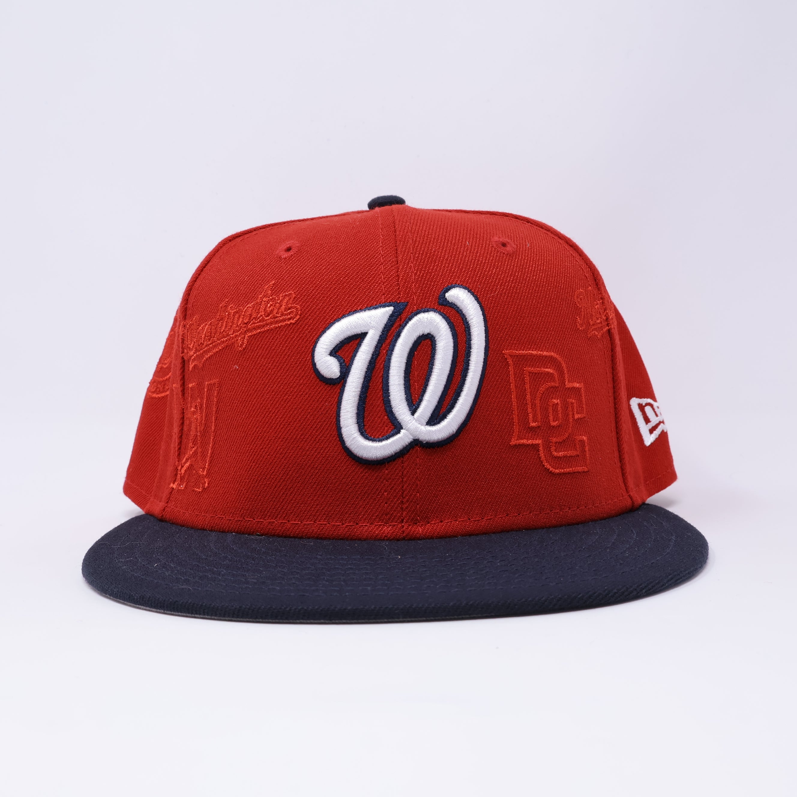 USED 3/8 Red Washington Nationals Stitched Logos 59fifty New Era Fitted Hat Cap