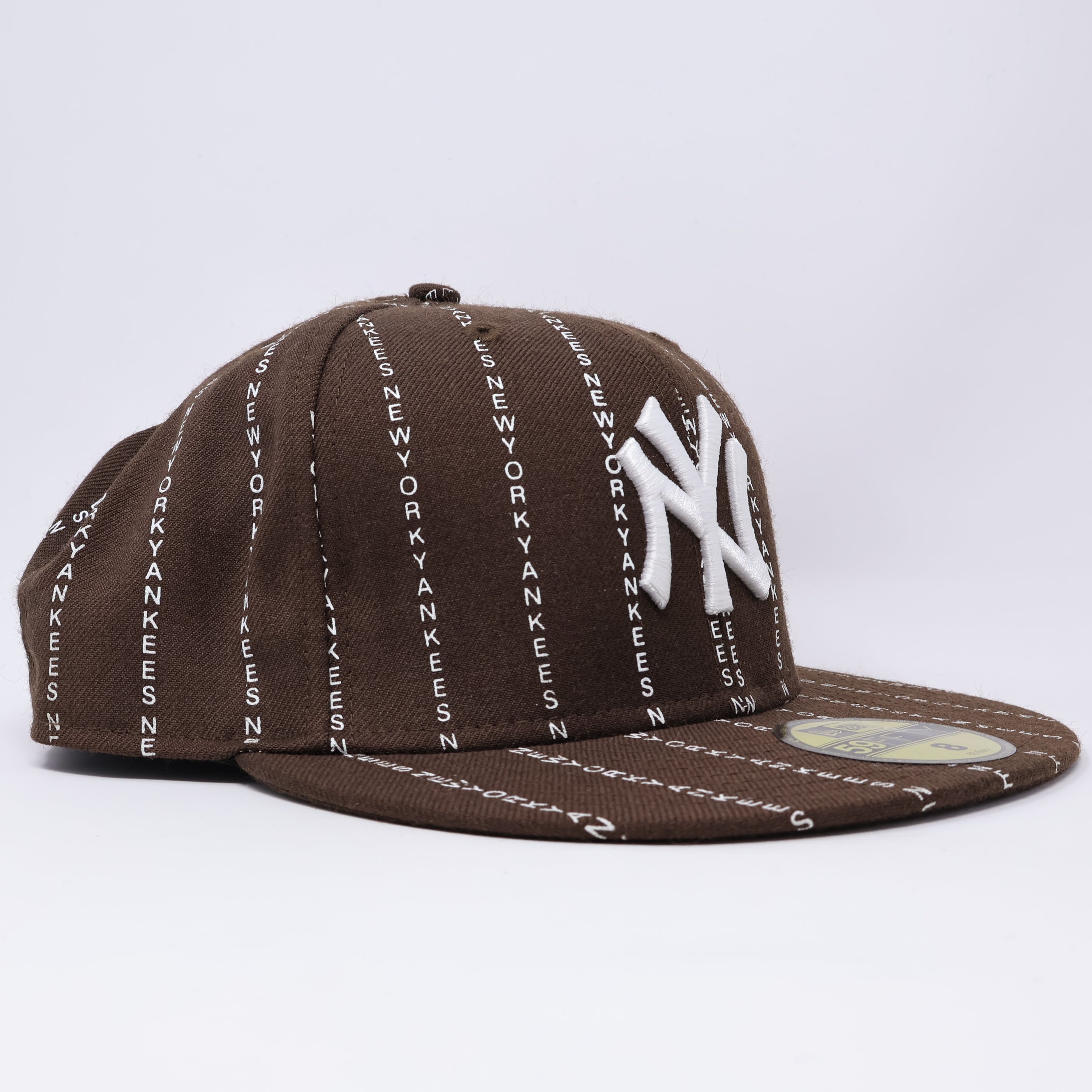 NWT 8 Brown New York Yankees Pinstripe Text Retro 59fifty New Era Fitted Hat Cap