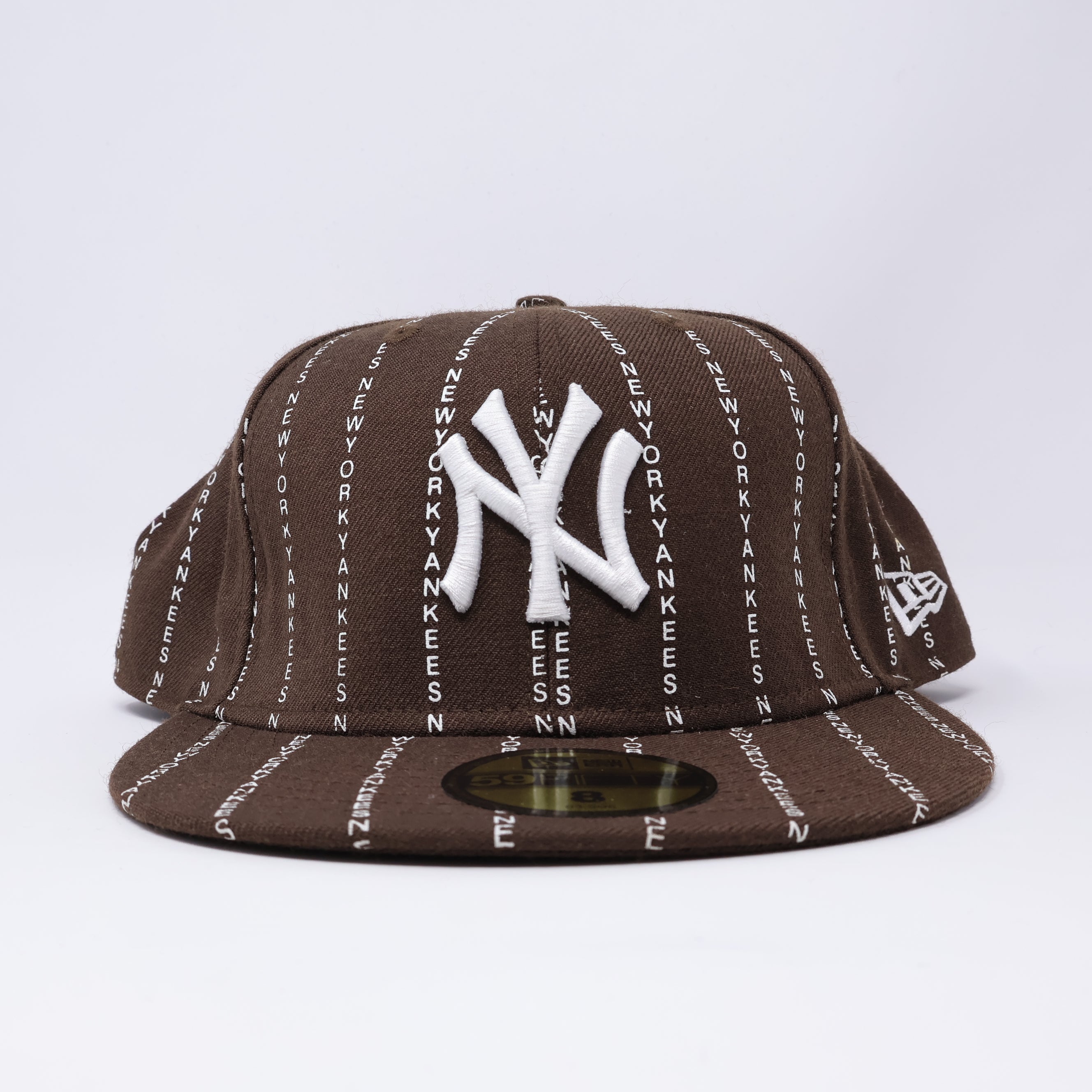 NWT 8 Brown New York Yankees Pinstripe Text Retro 59fifty New Era Fitted Hat Cap
