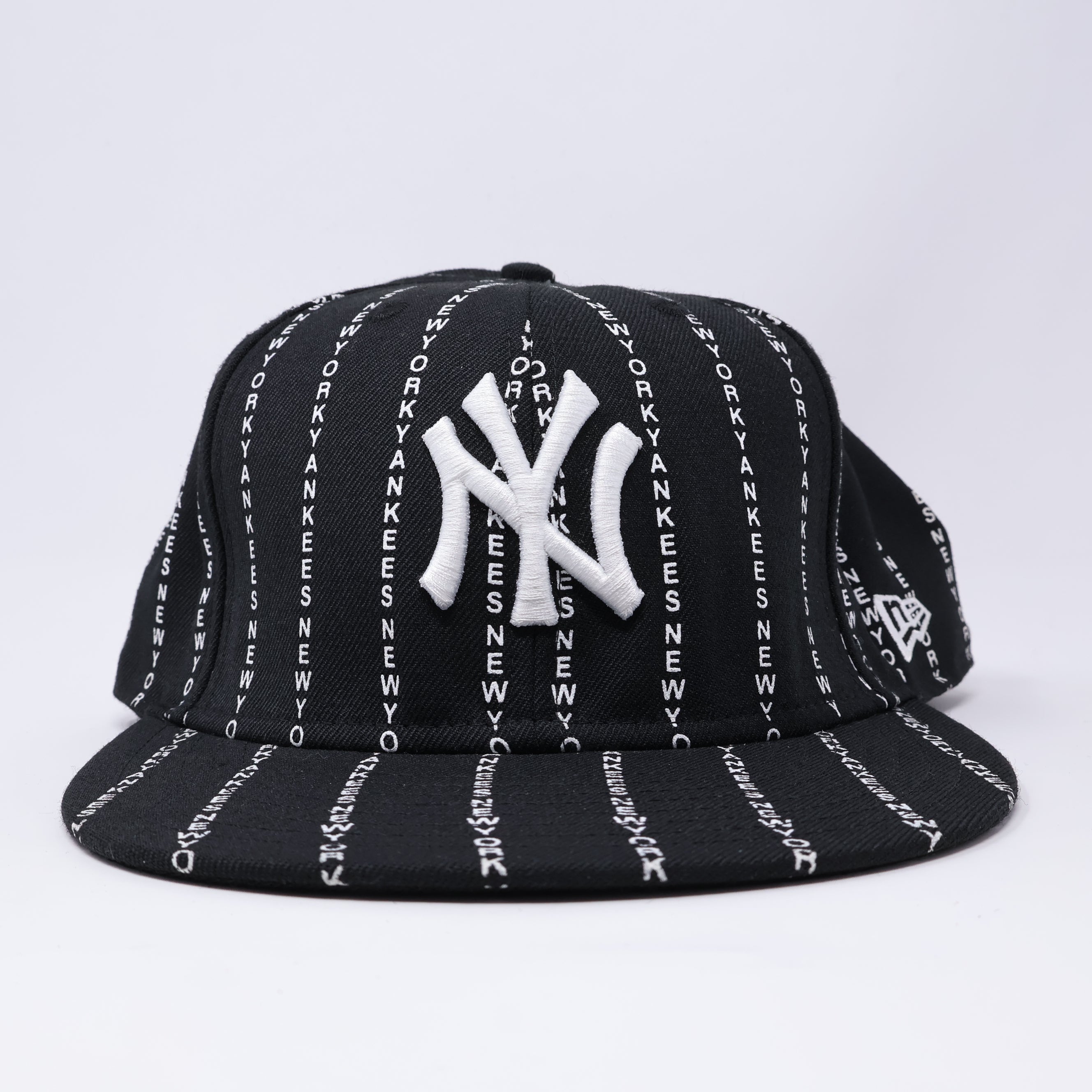 NWT 8 Black New York Yankees Pinstripe Text Retro 59fifty New Era Fitted Hat Cap