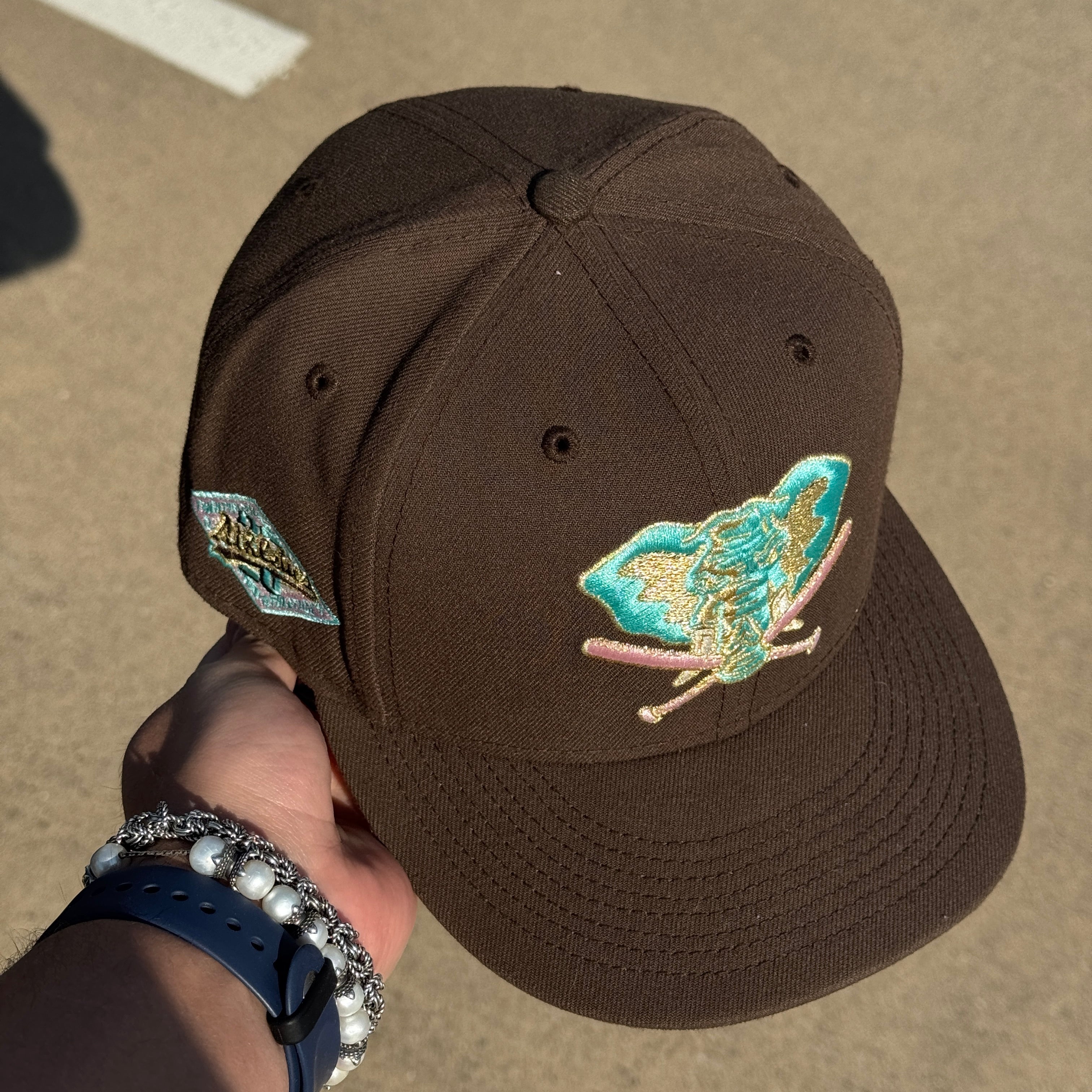 USED 1/2 Brown Oakland Athletics 25th Anniversary 59fifty New Era Fitted Hat Cap