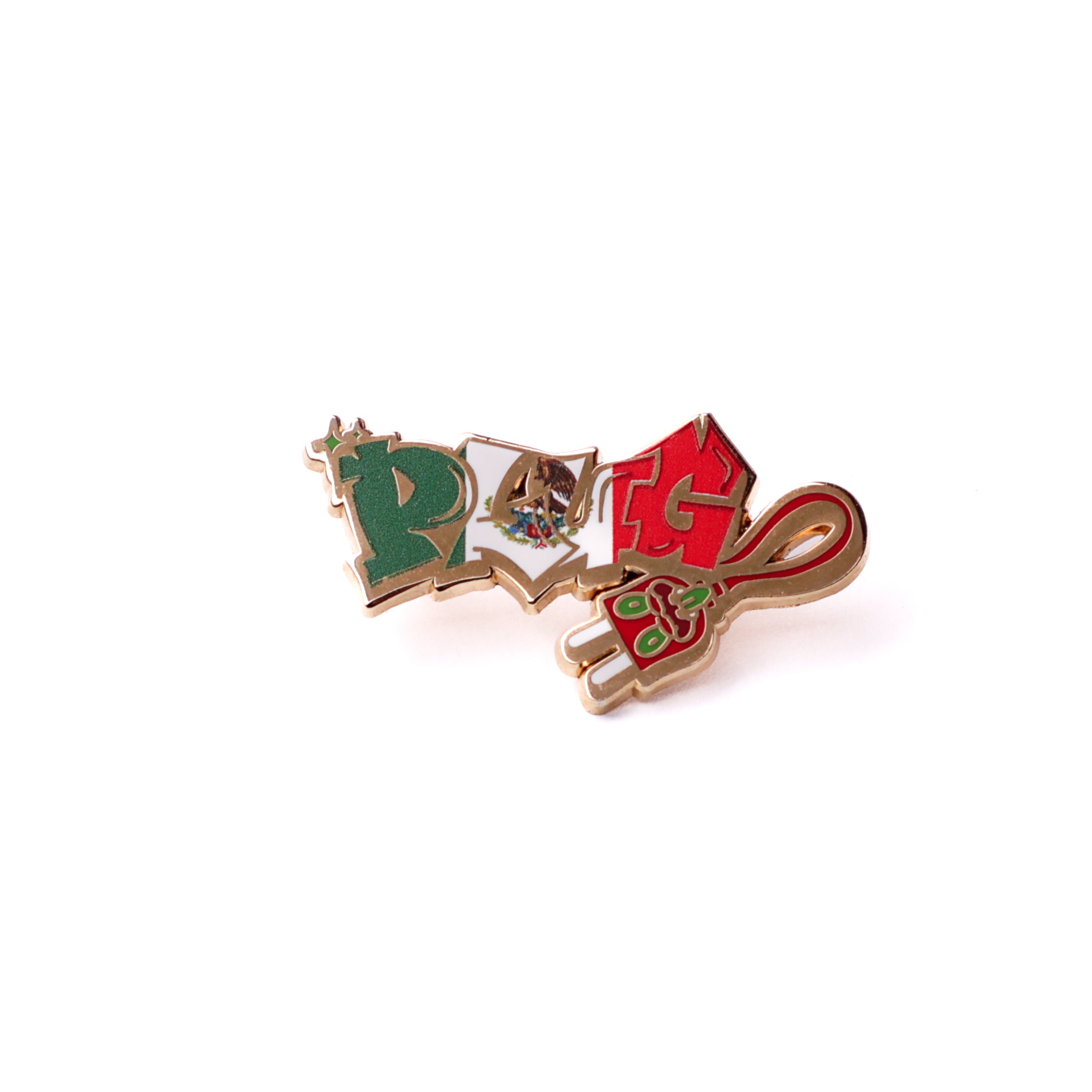 Mexican Flag "PLUG" Script Pin