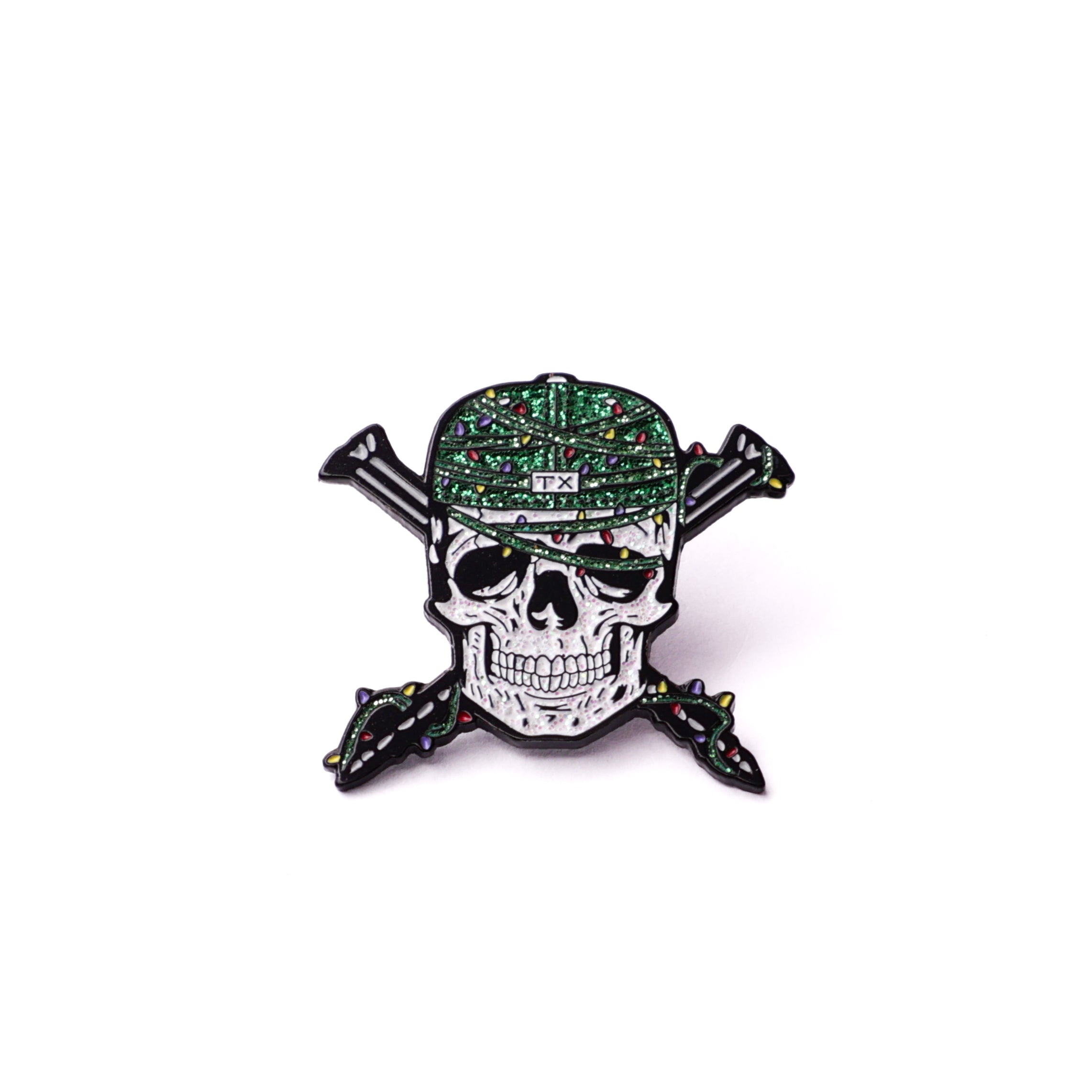 TXFitted Skull Screws Green Cap Christmas Graphic Pin