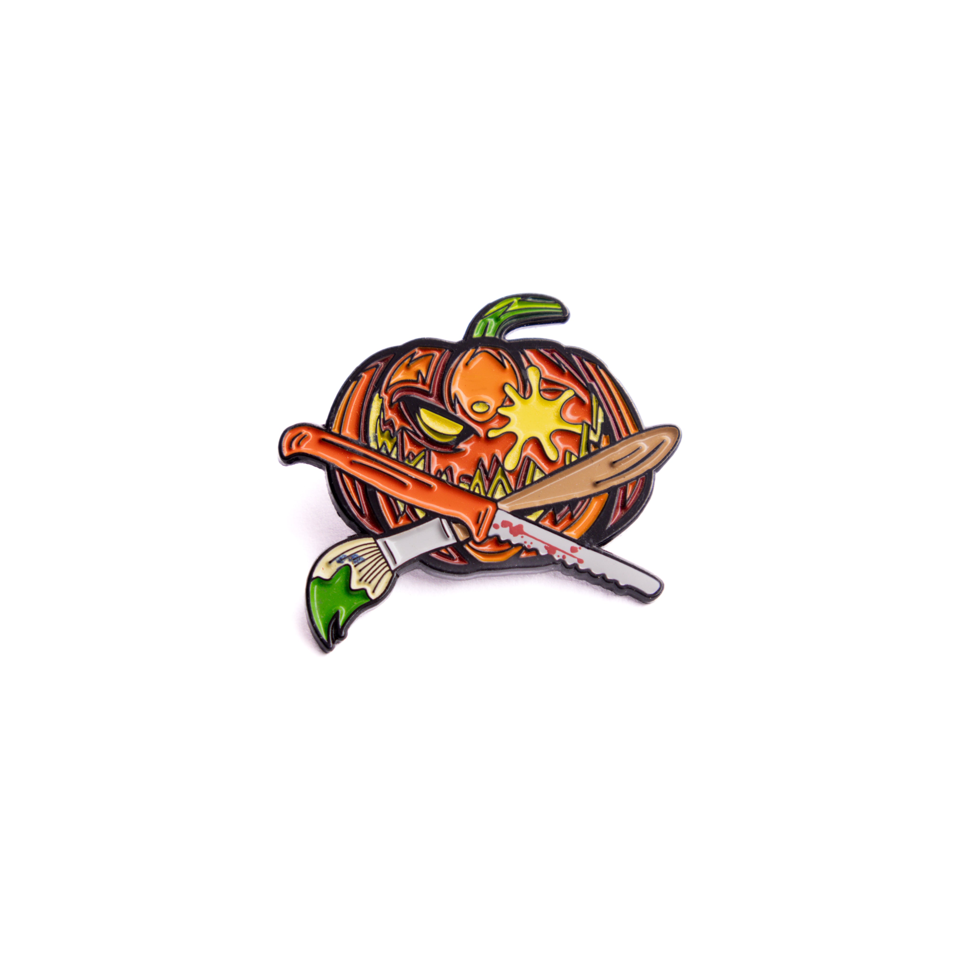 Halloween Orange Pumpkin Paint Brushes Graphic Pin