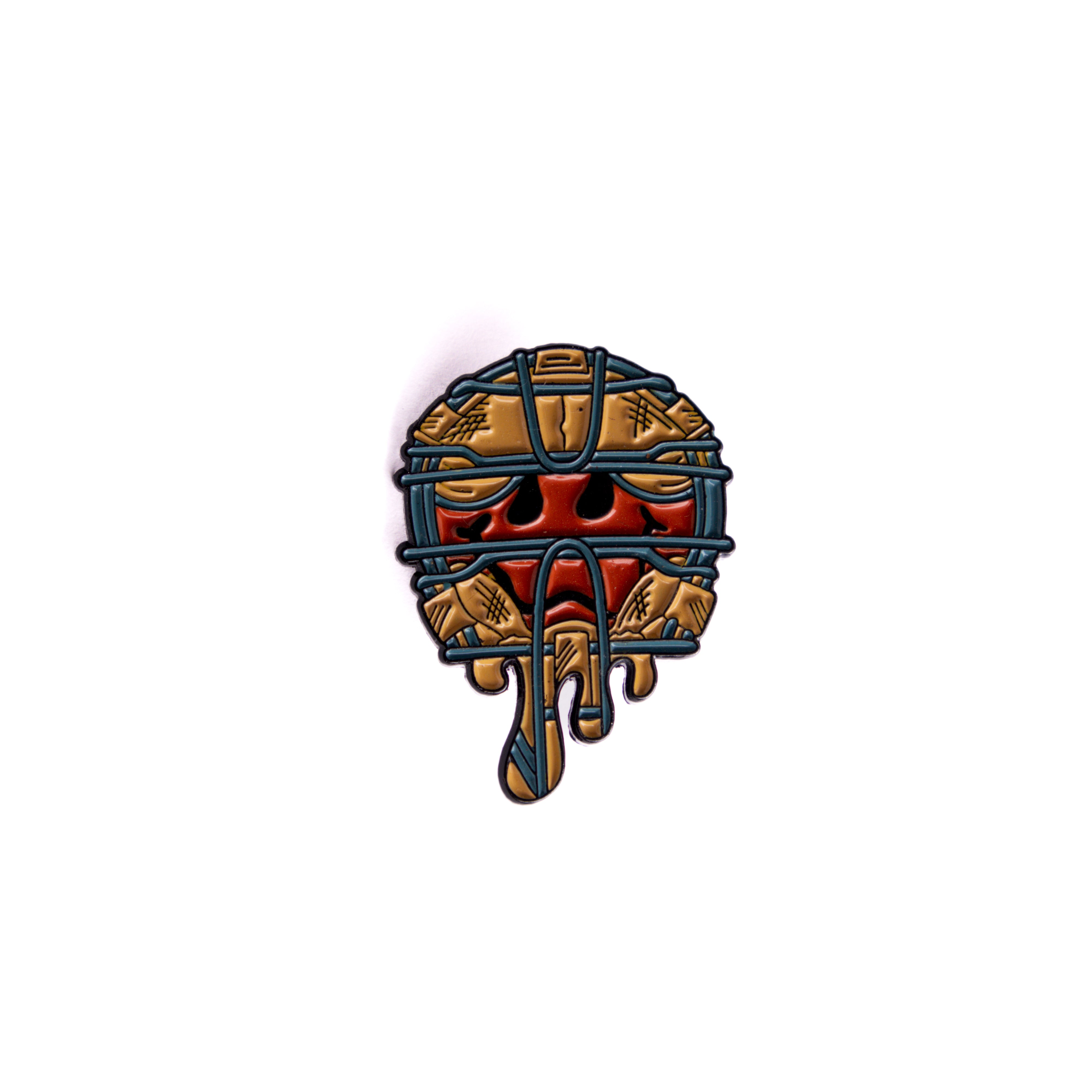 Orange Smiley Lightblue Accents Umpire Mask Graphic Pin