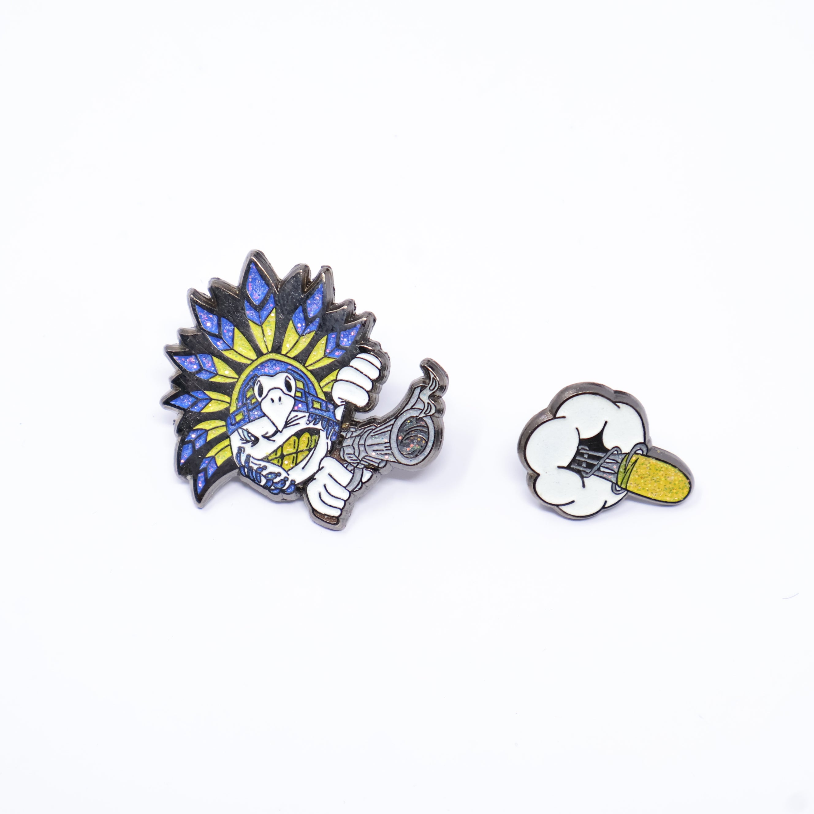 Chief Headress Baseball Shooting Graphic Pin